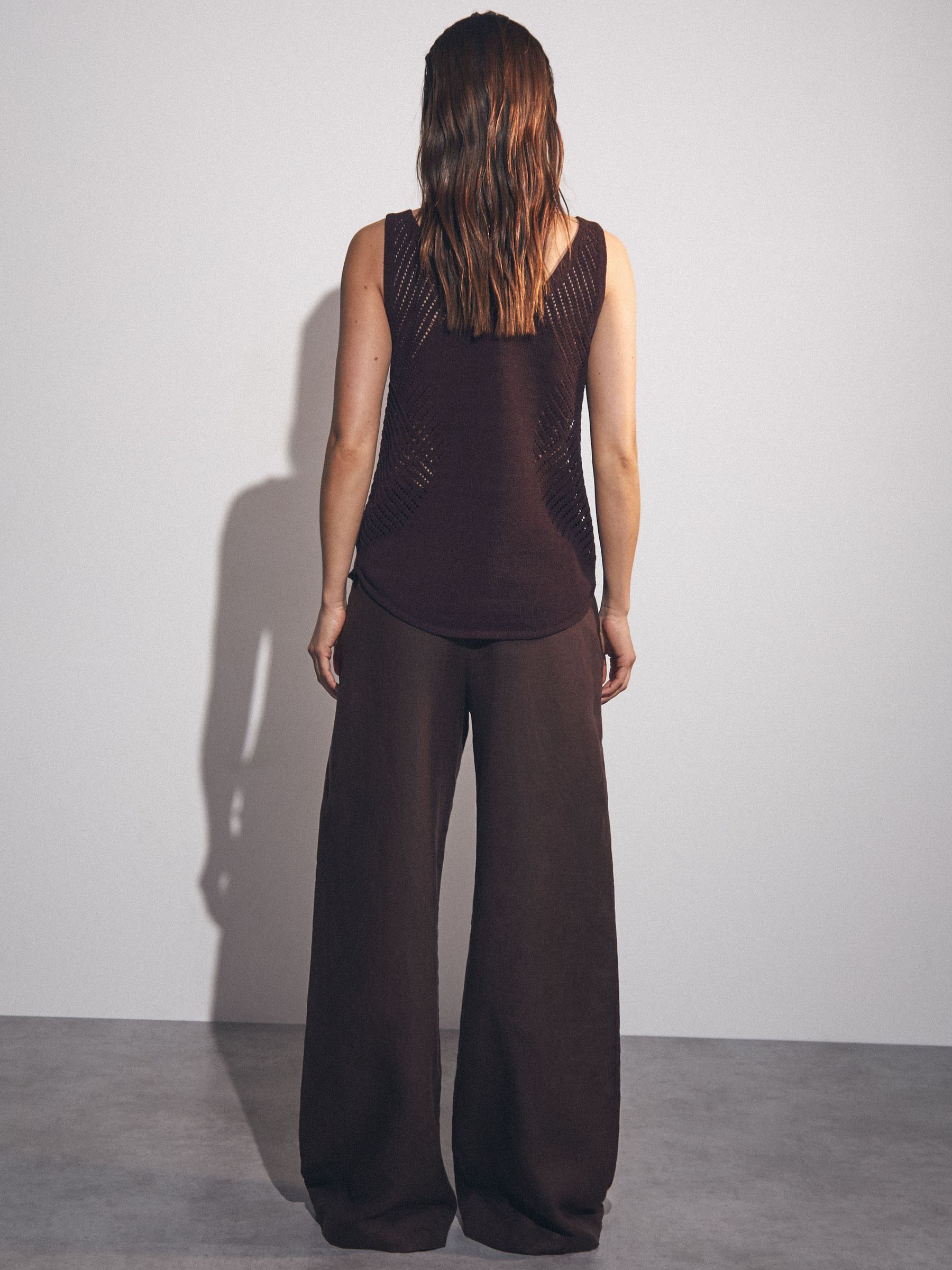 Petite Linen-Blend Wide-Leg Trousers in Chocolate Brown