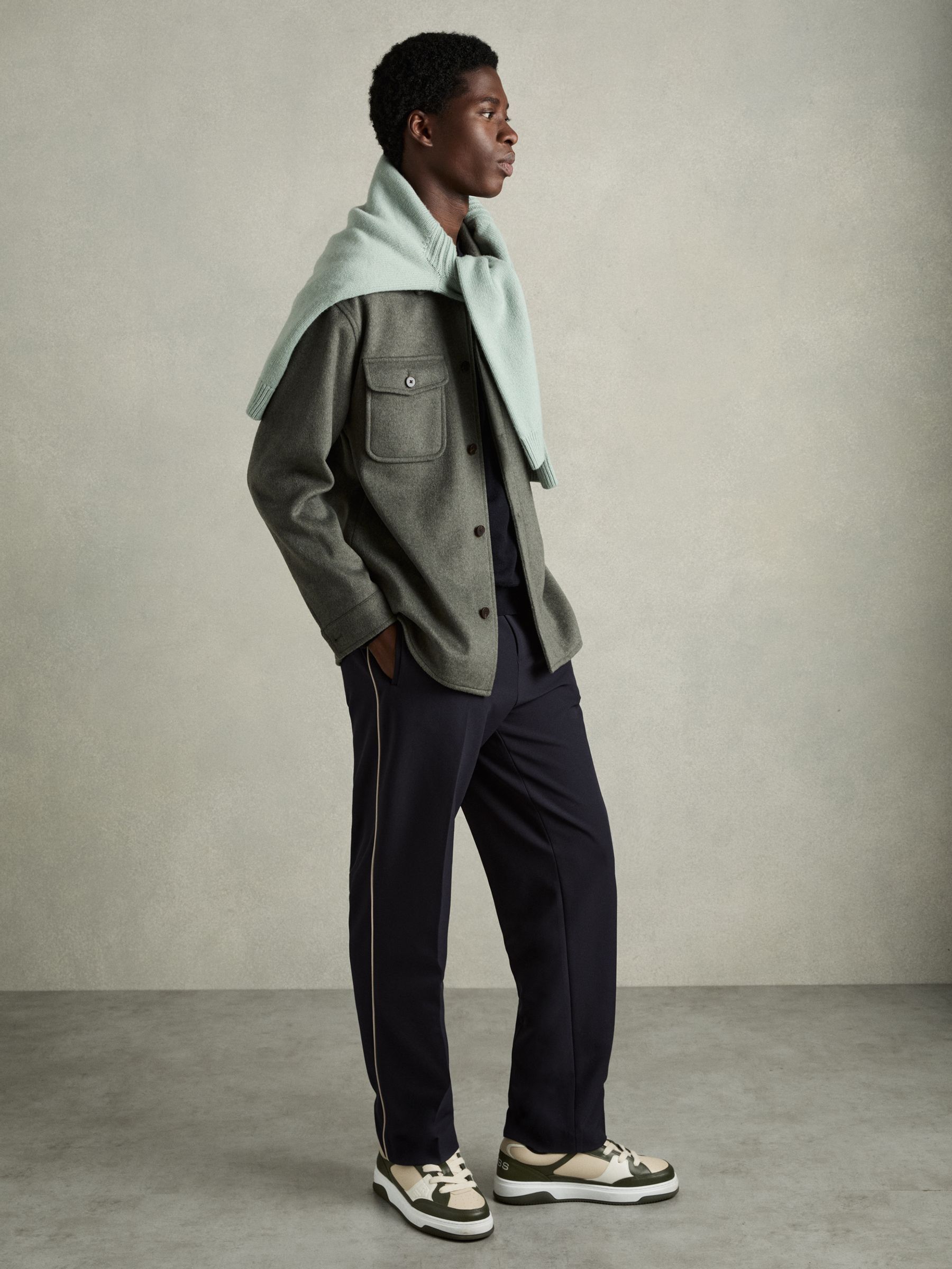 Panelled Leather Trainers in Green