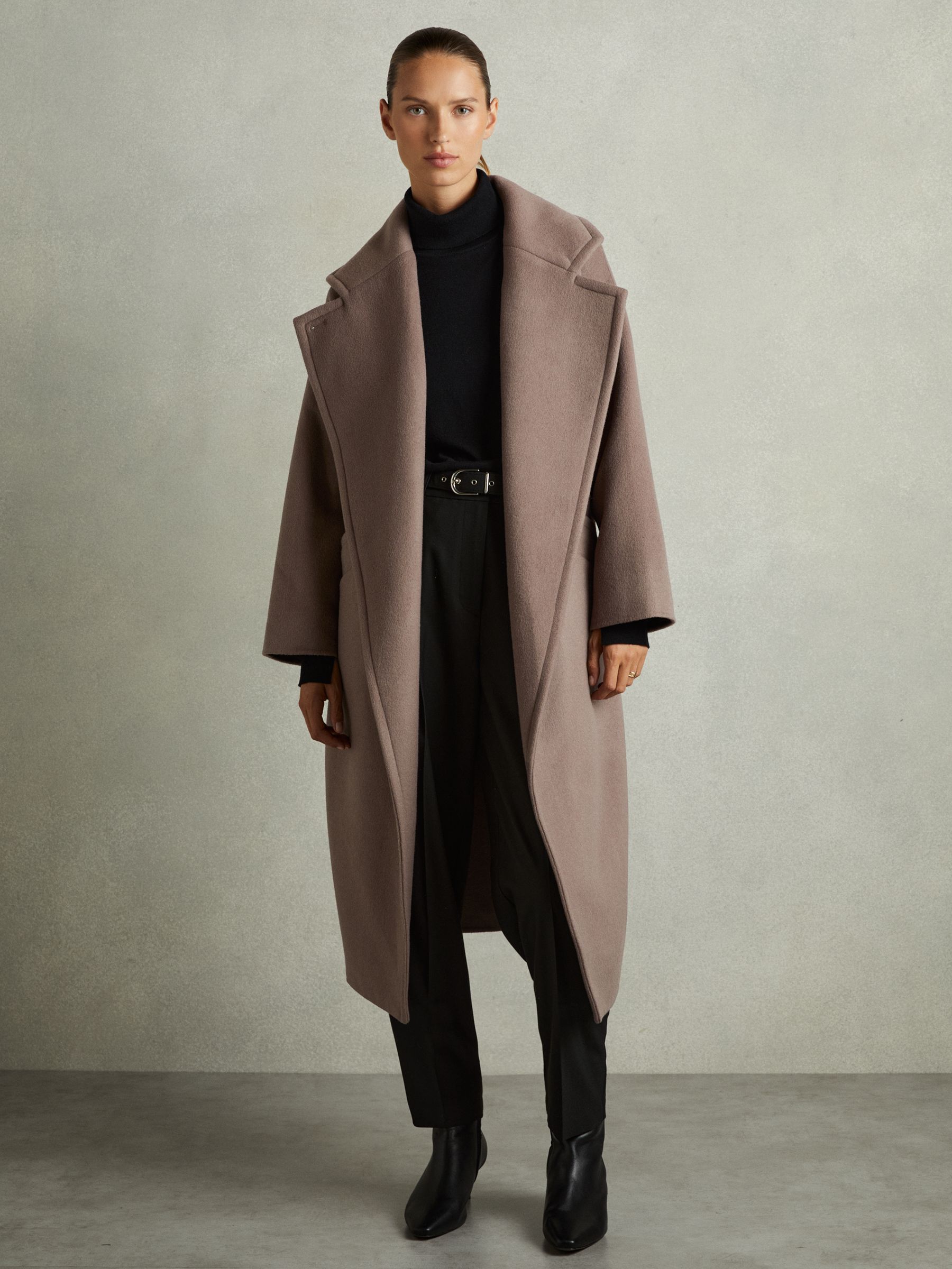 Wool-Blend Blindseam Coat in Mink Neutral