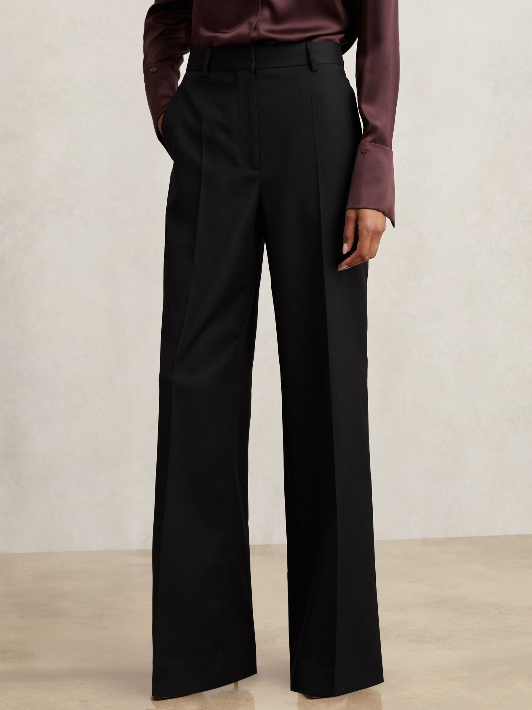 Wool-Blend Wide-Leg Suit Trousers in Black