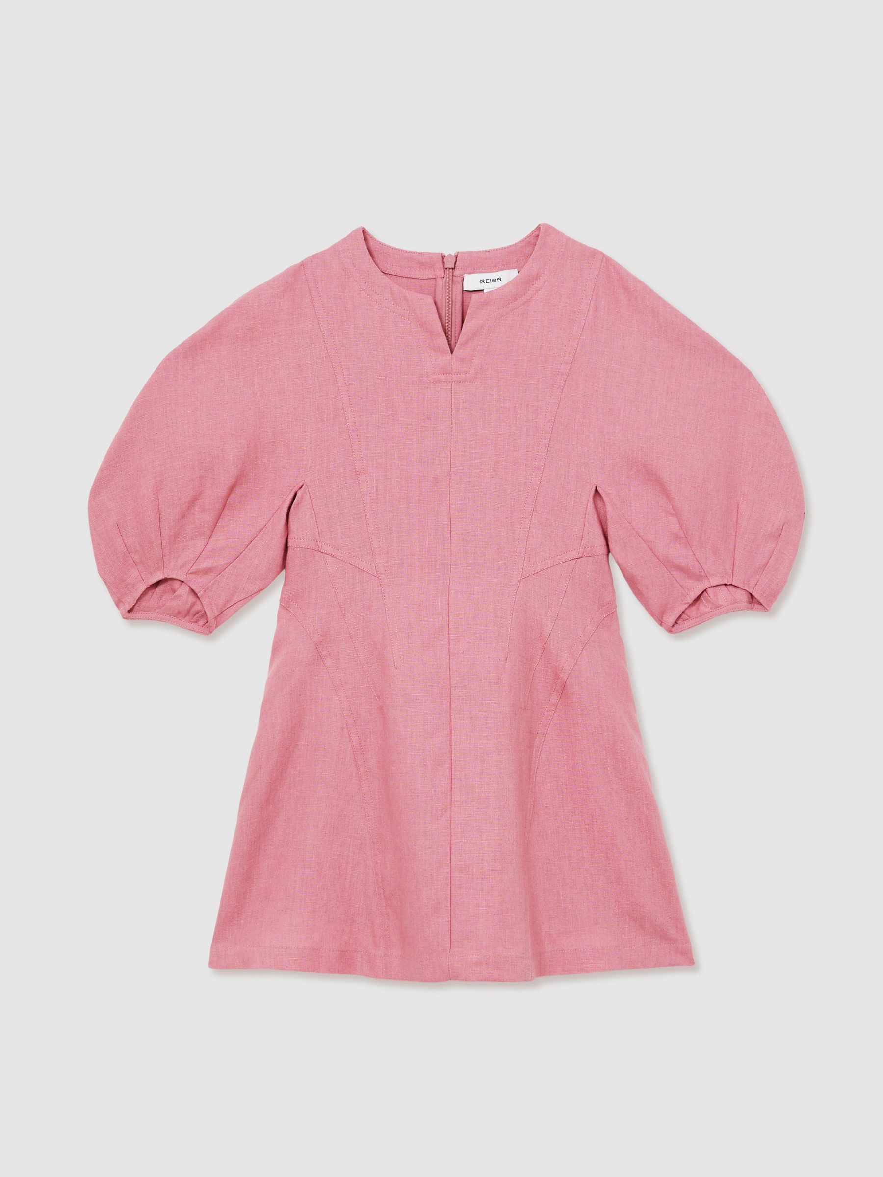 4-9 yrs Linen Balloon-Sleeve Dress in Pink