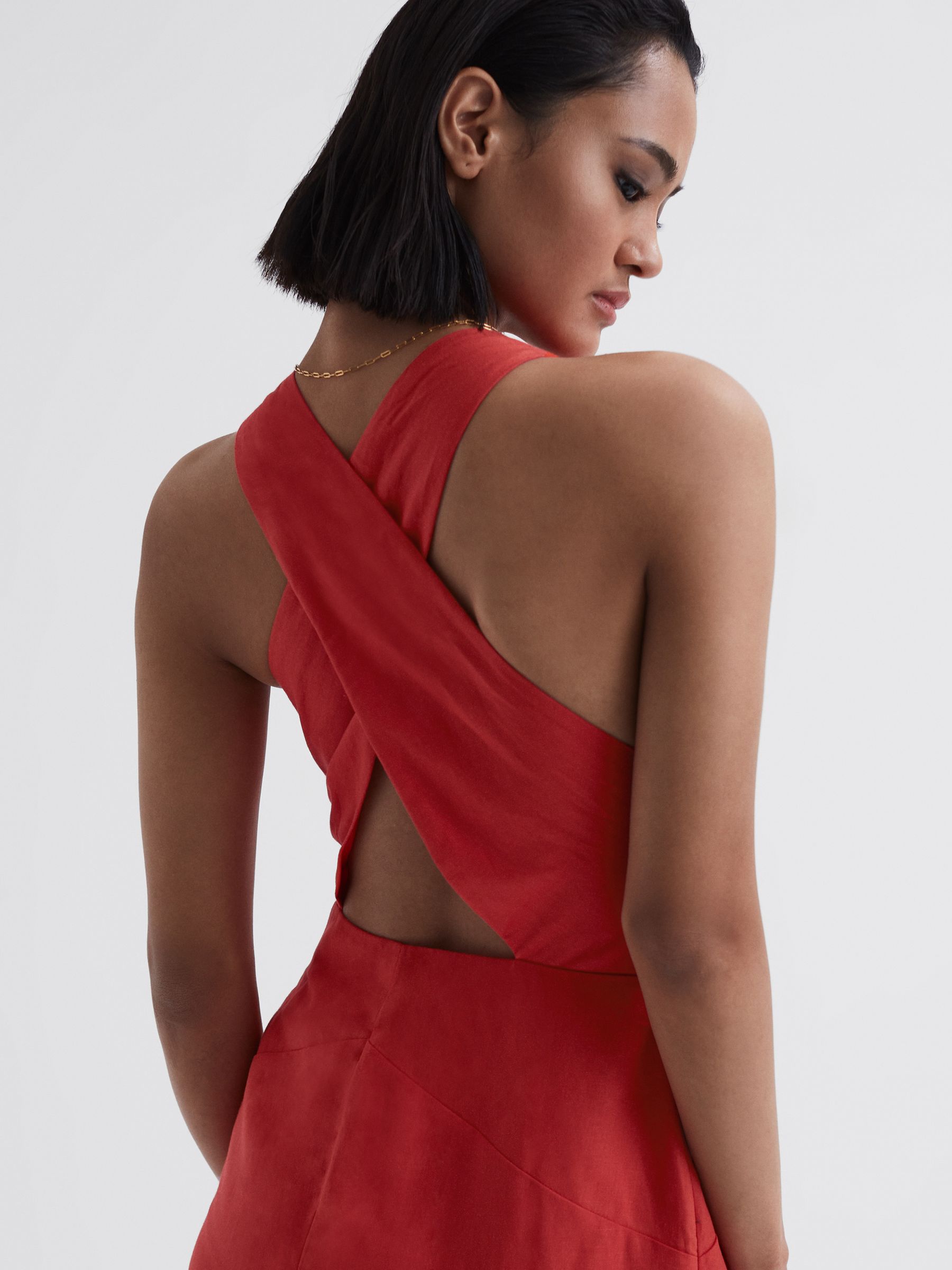 Cotton-Linen Midi Dress in Orange