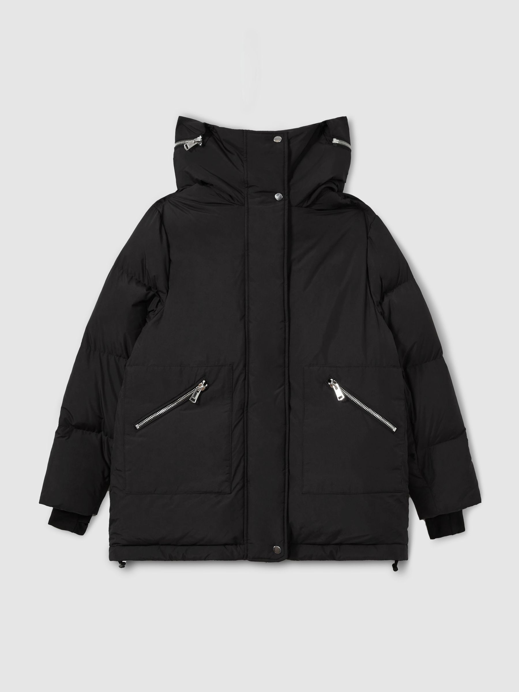 Petite Concealed-Hood Puffer Coat in Black