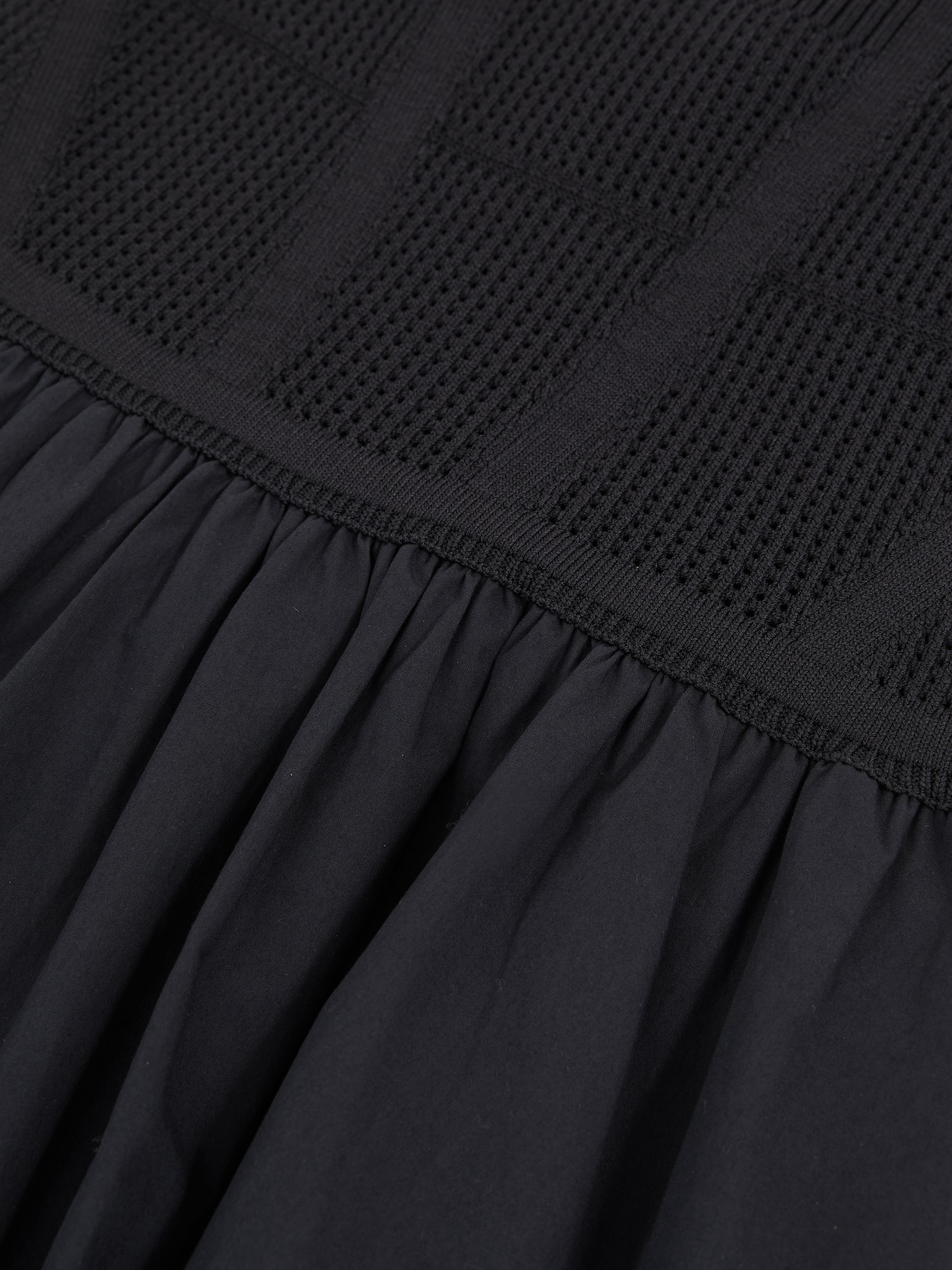 Perforated-Knit Cotton-Skirt Midi Dress in Navy