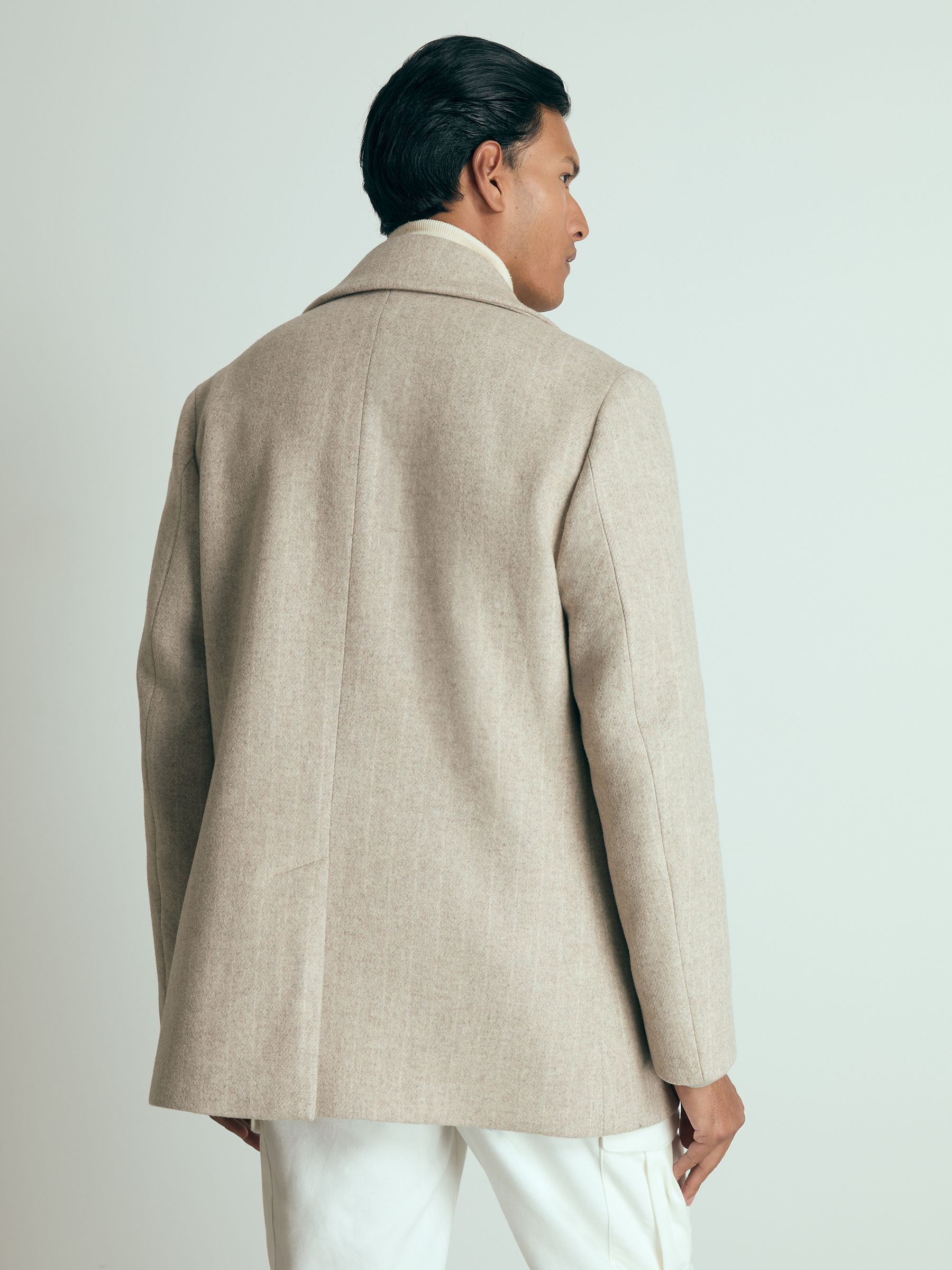 Wool-Blend Pinstripe Pea Coat in Oatmeal