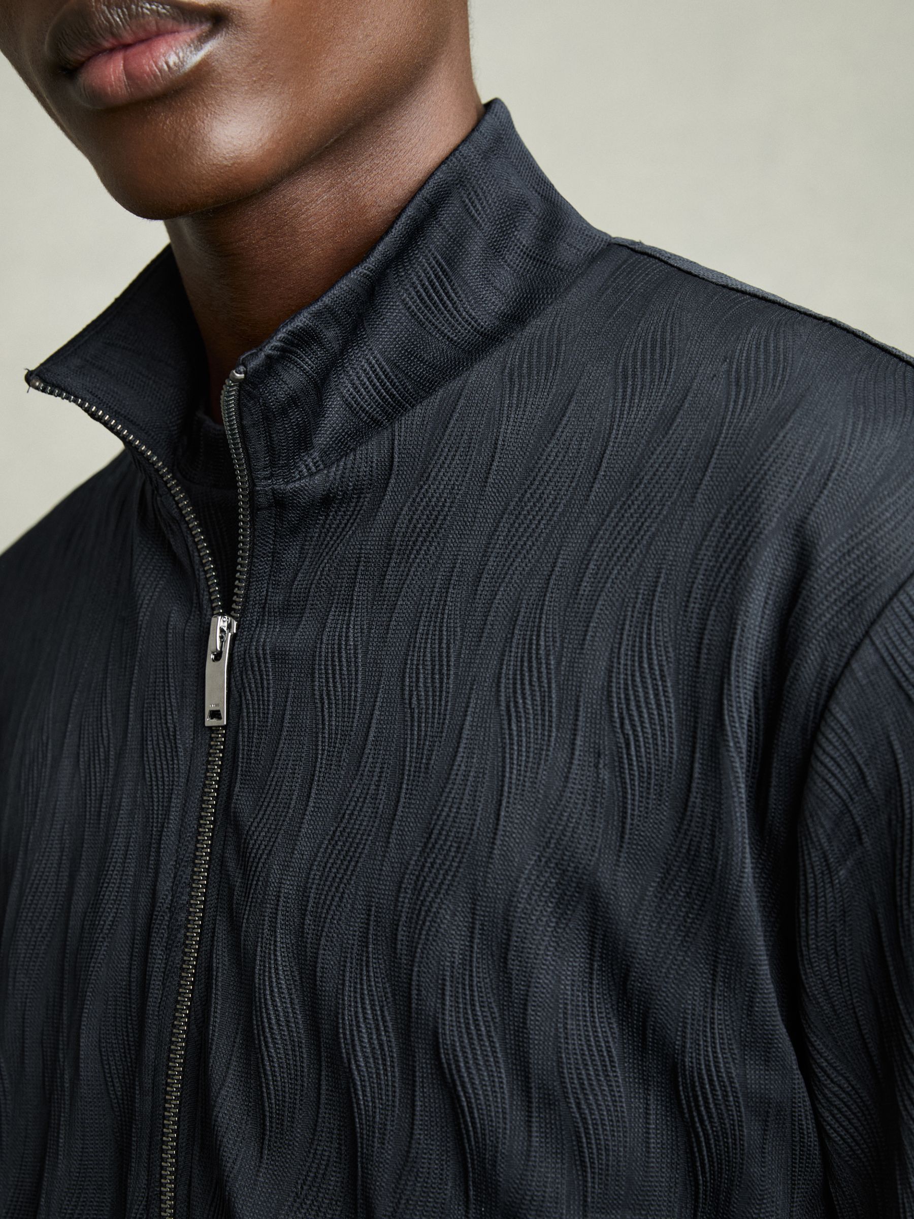 Wave-Jacquard Zip-Through Jacket in Navy