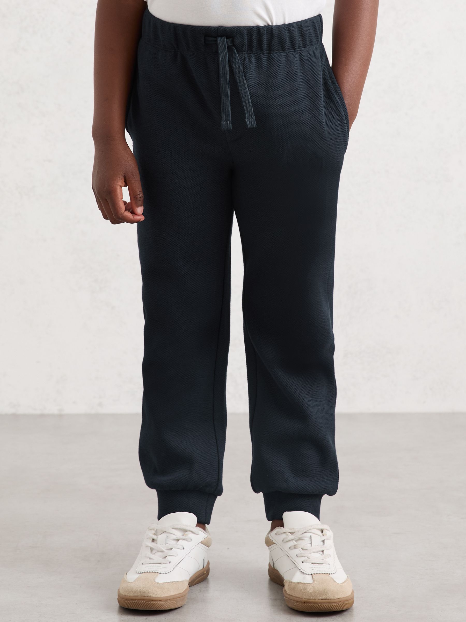 Cotton-Blend Textured Cuffed Joggers in Navy