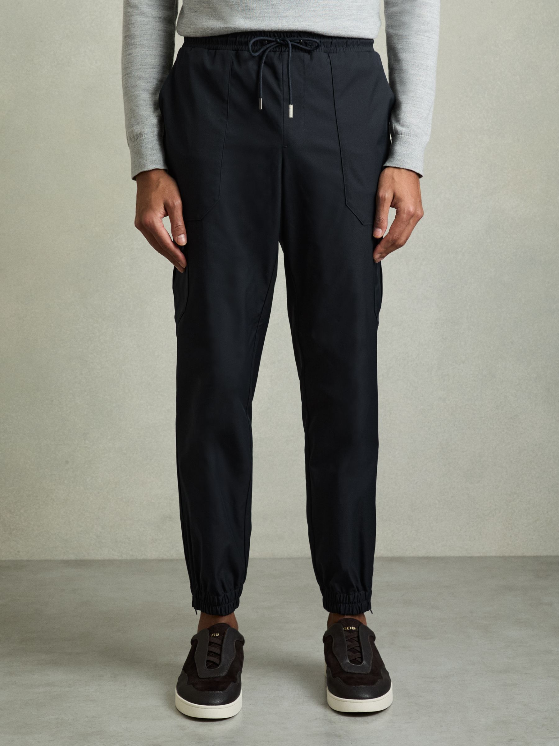 Technical Cargo Drawstring Trousers in Navy