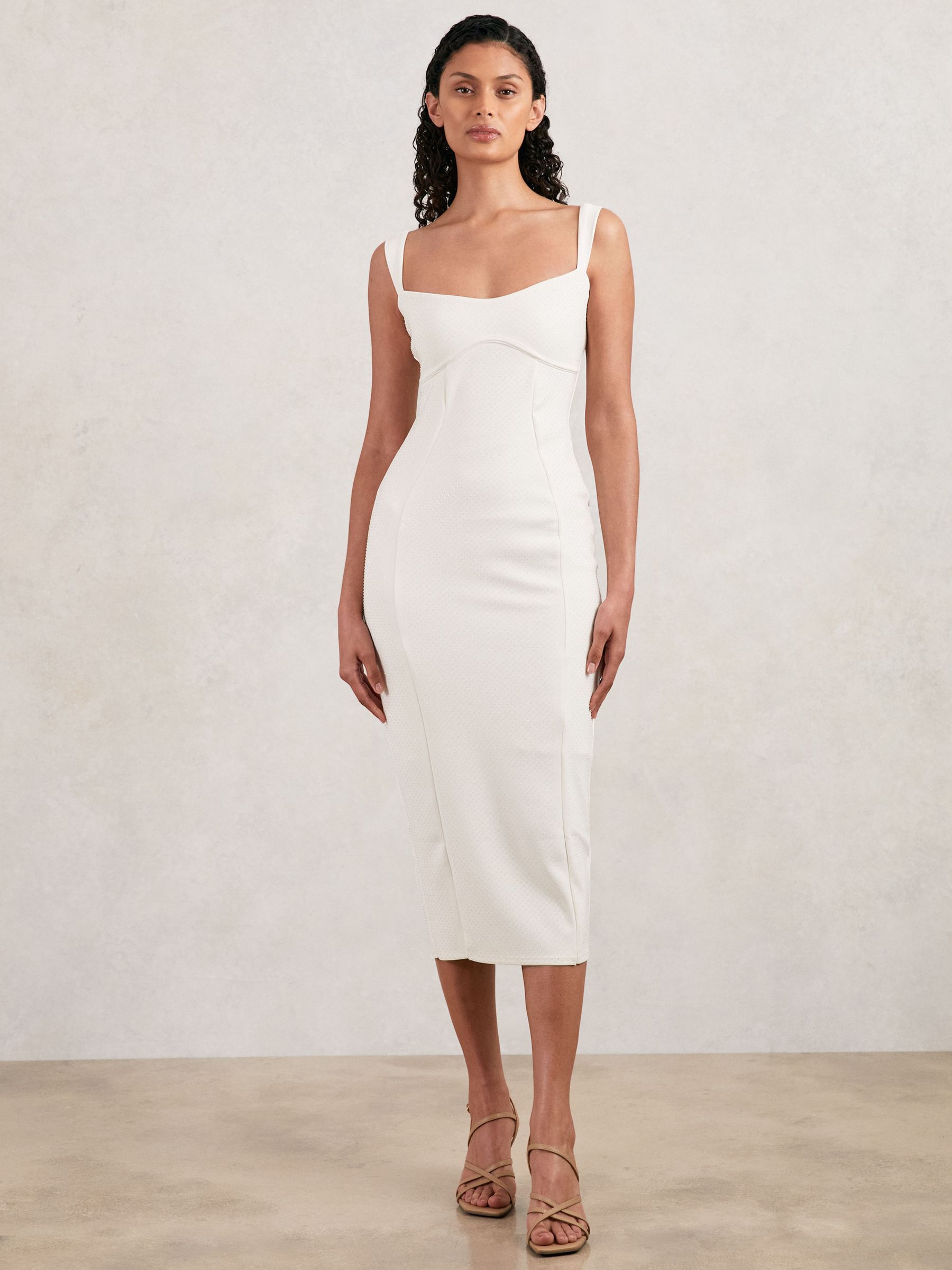 Good American Scuba Crystal Midi Dress in White