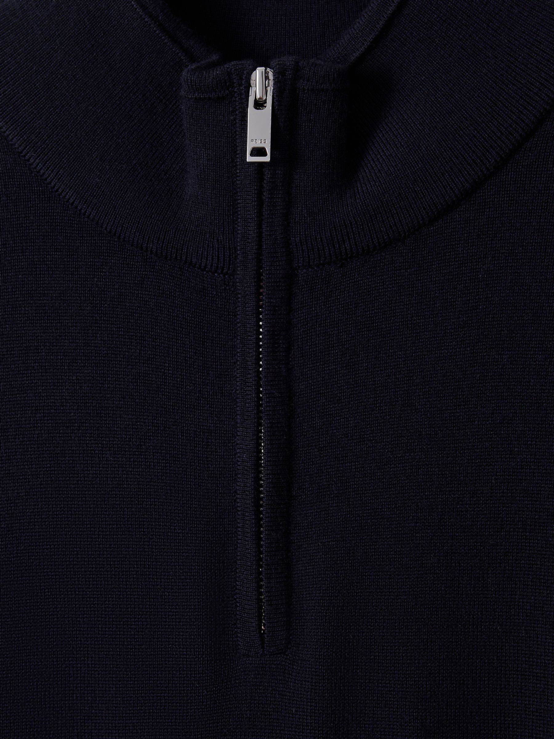 Merino Wool Half-Zip Funnel Neck Jumper in Navy