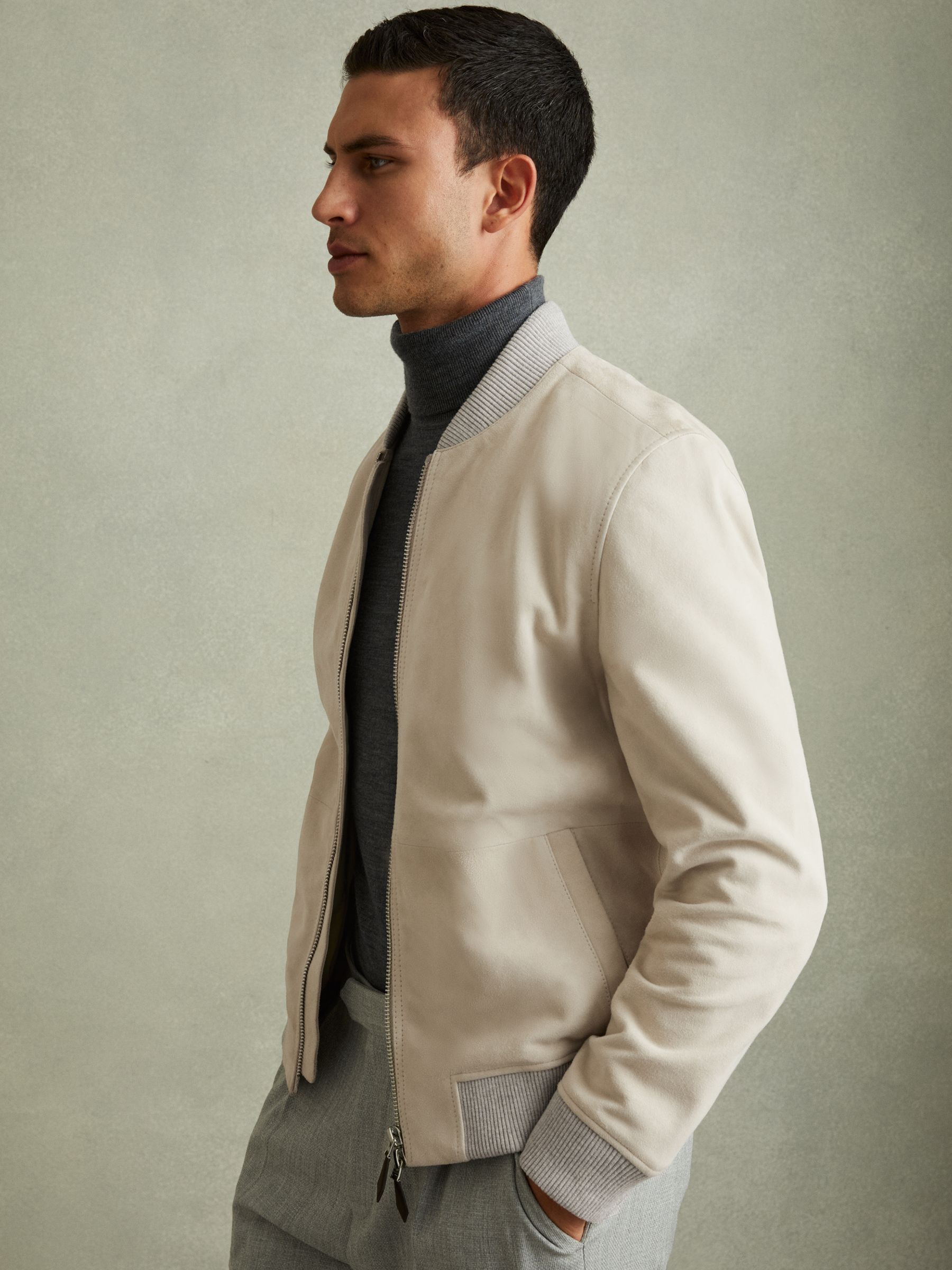 Diego Off White Suede Bomber Jacket