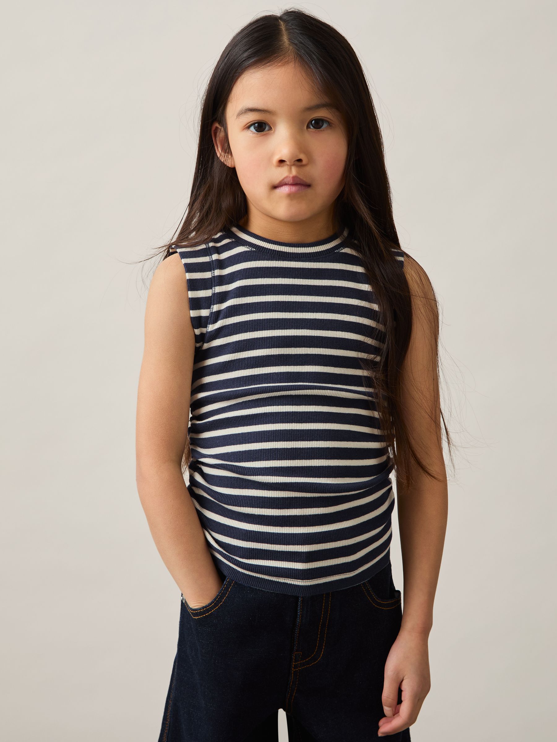 9-13 yrs Ruched Vest Top in Navy/White