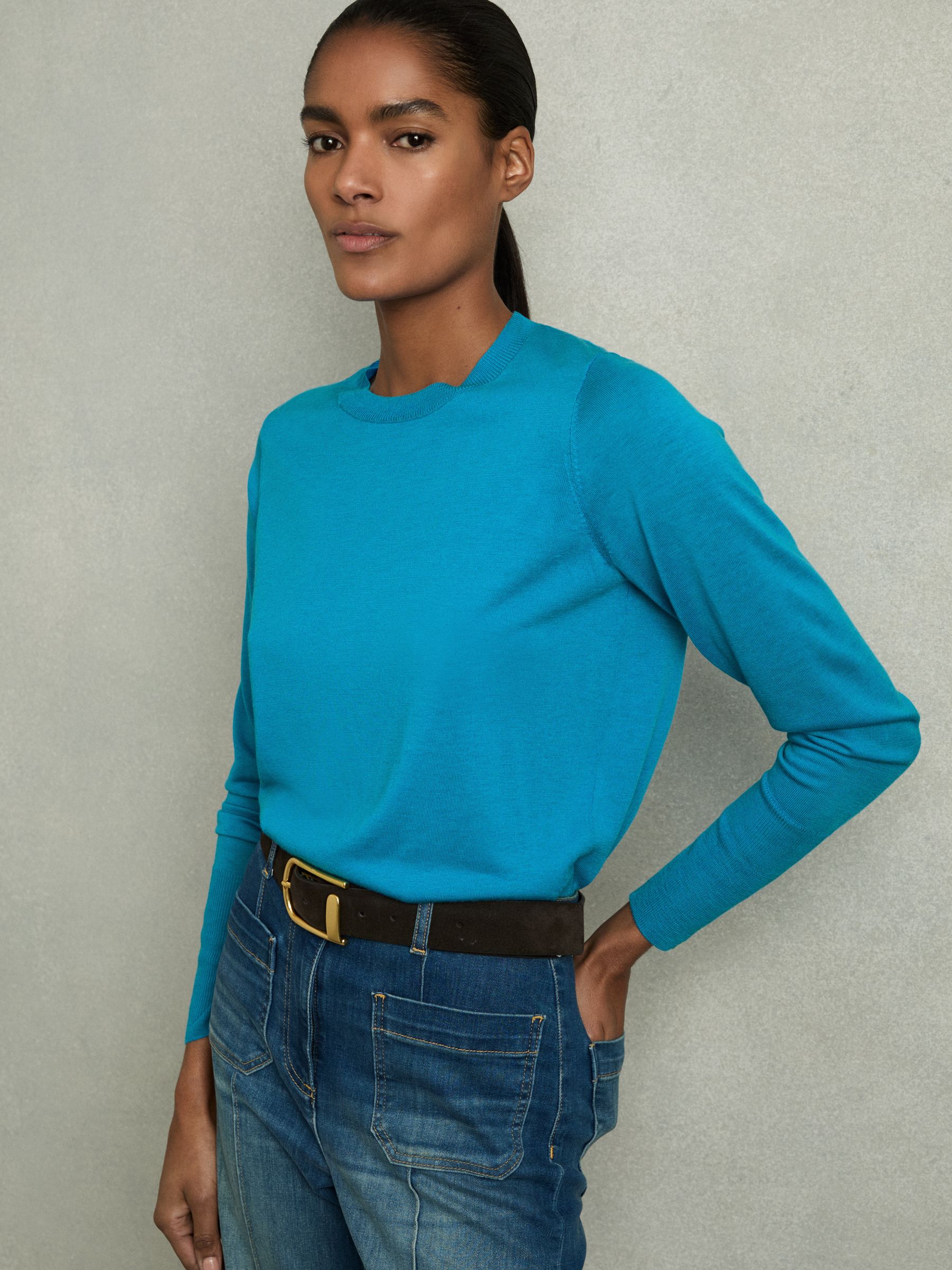 Fine-Knit Crew-Neck Jumper With Cashmere in Blue