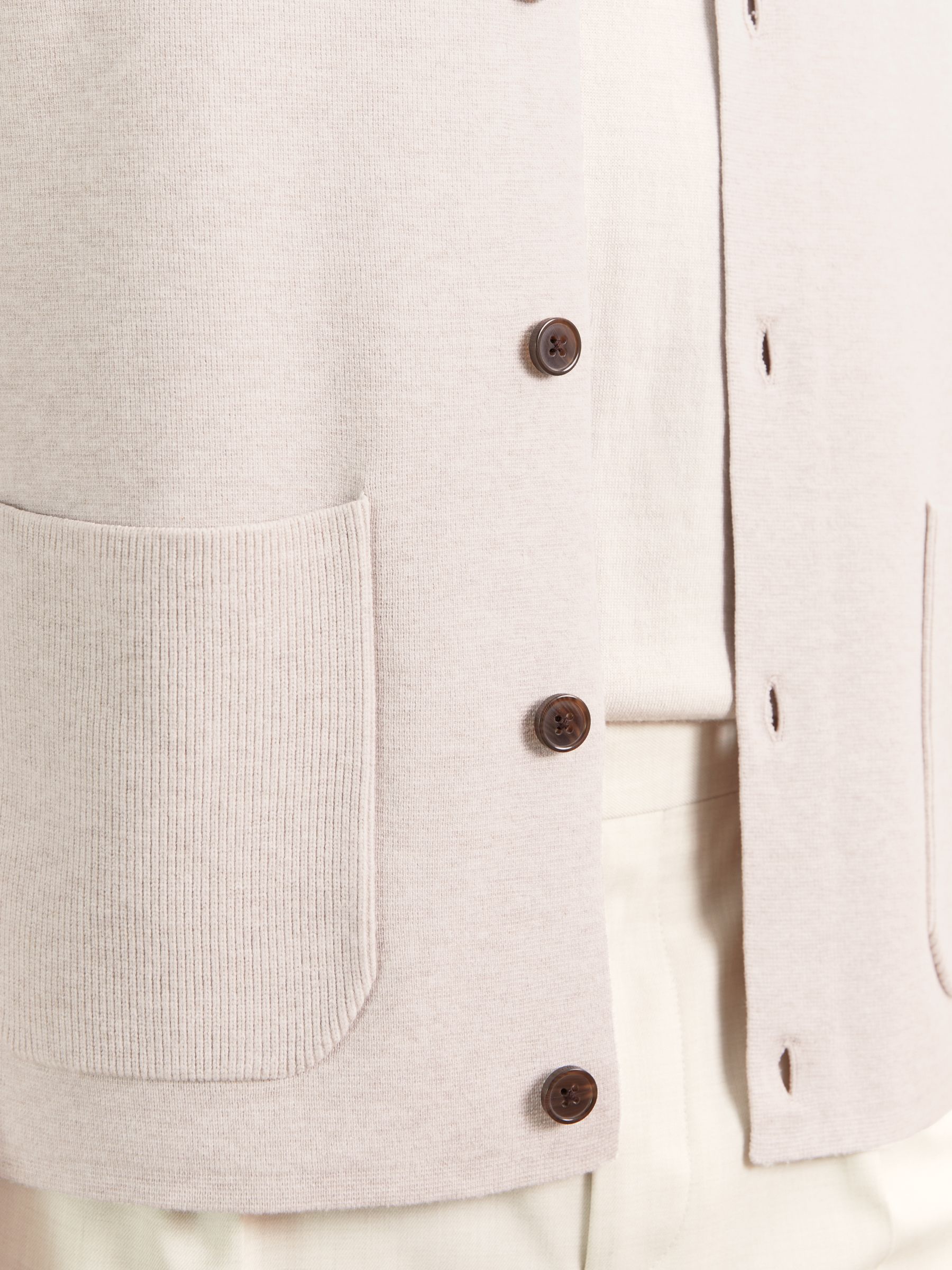 Button-Through Ribbed-Sleeve Shirt in Oatmeal Brown