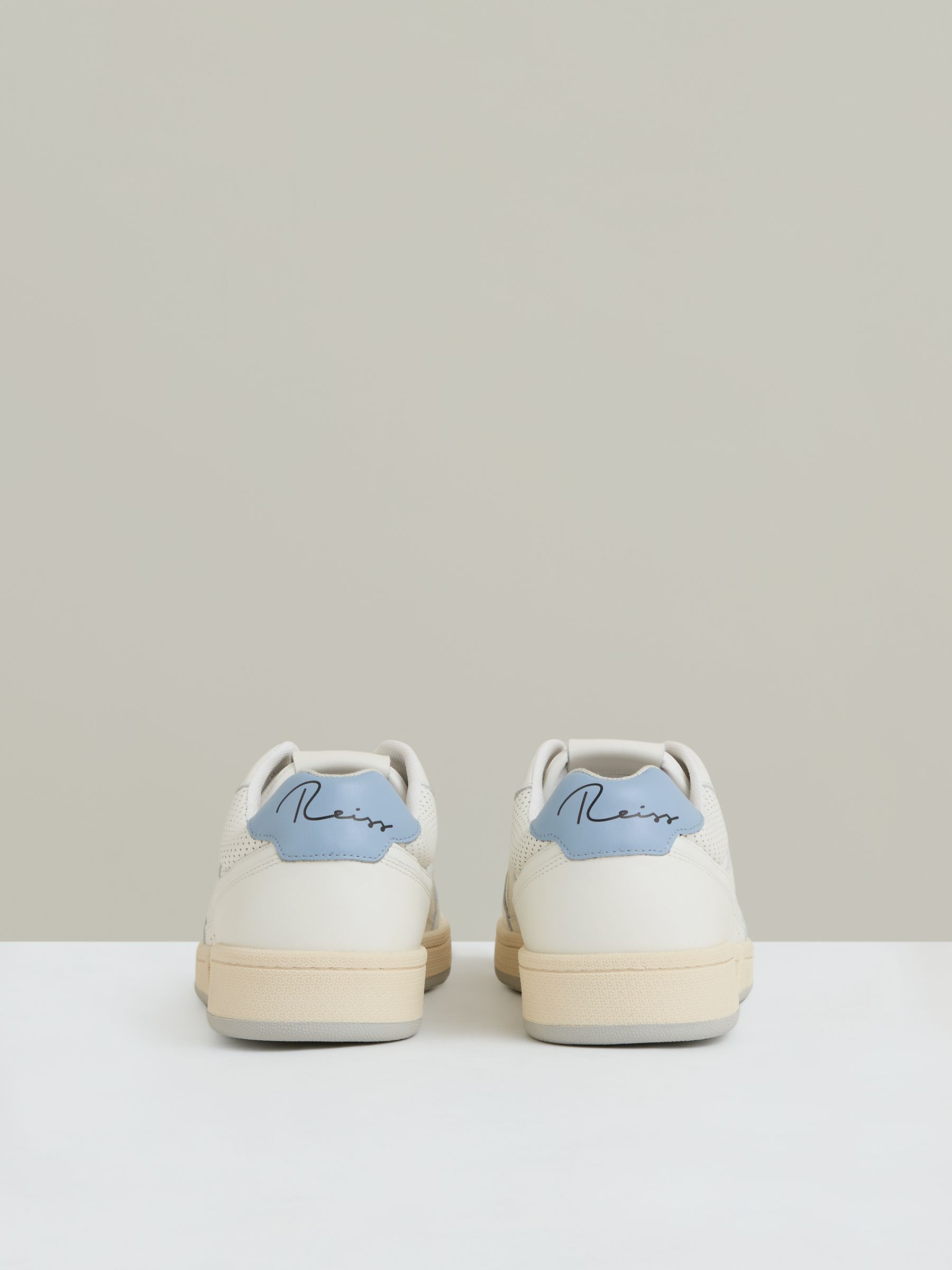 Leather Low Top Trainers in Off White/Soft Blue