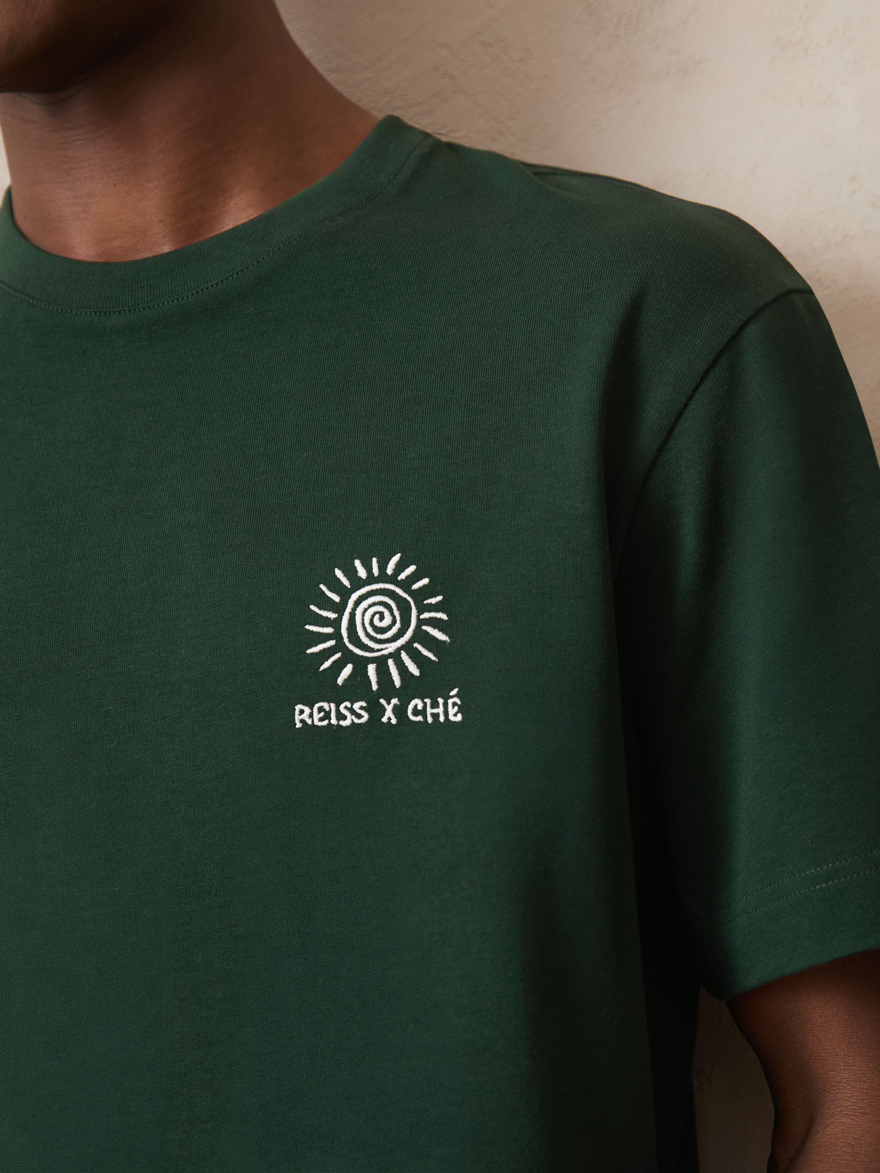 Reiss | Ché Cotton Palm-Tree T-Shirt in Green