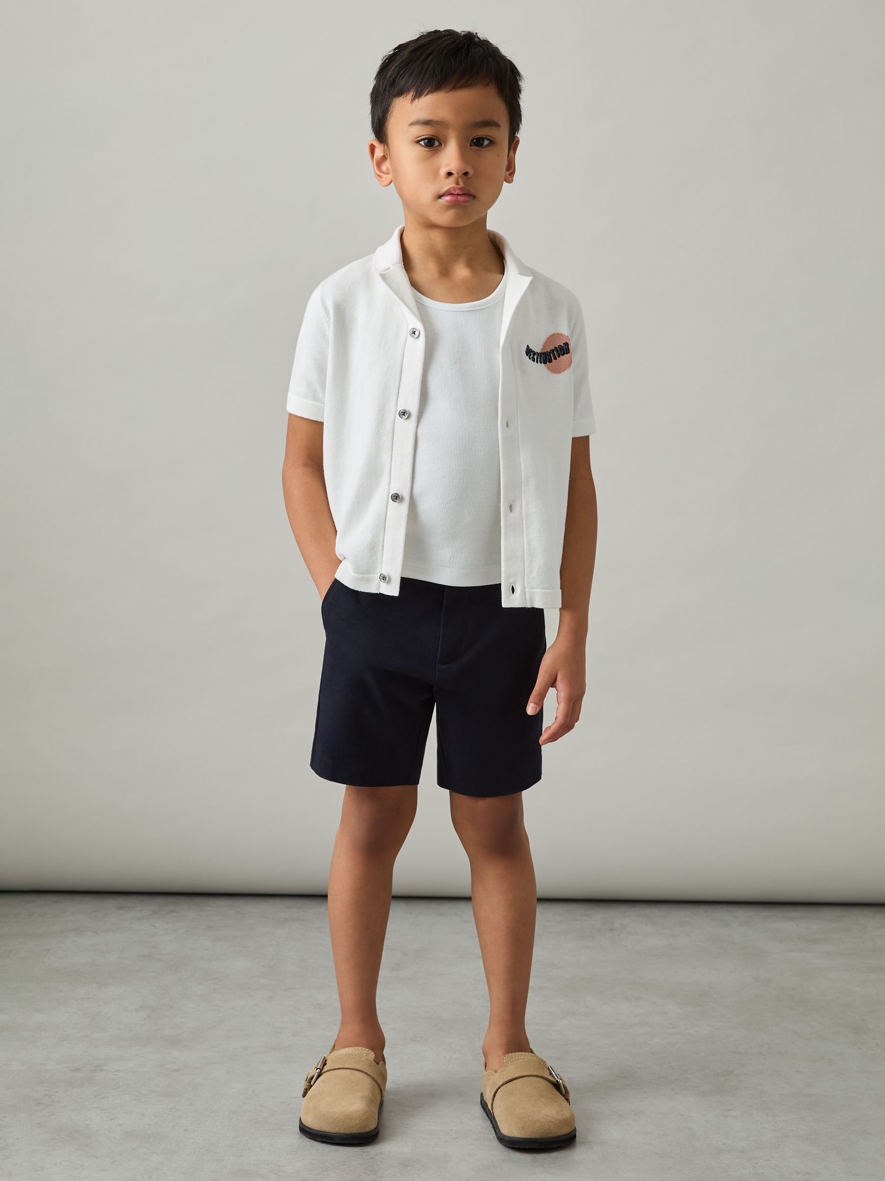 9-13 yrs Cotton Destination Embroidery Knit Shirt in Off White