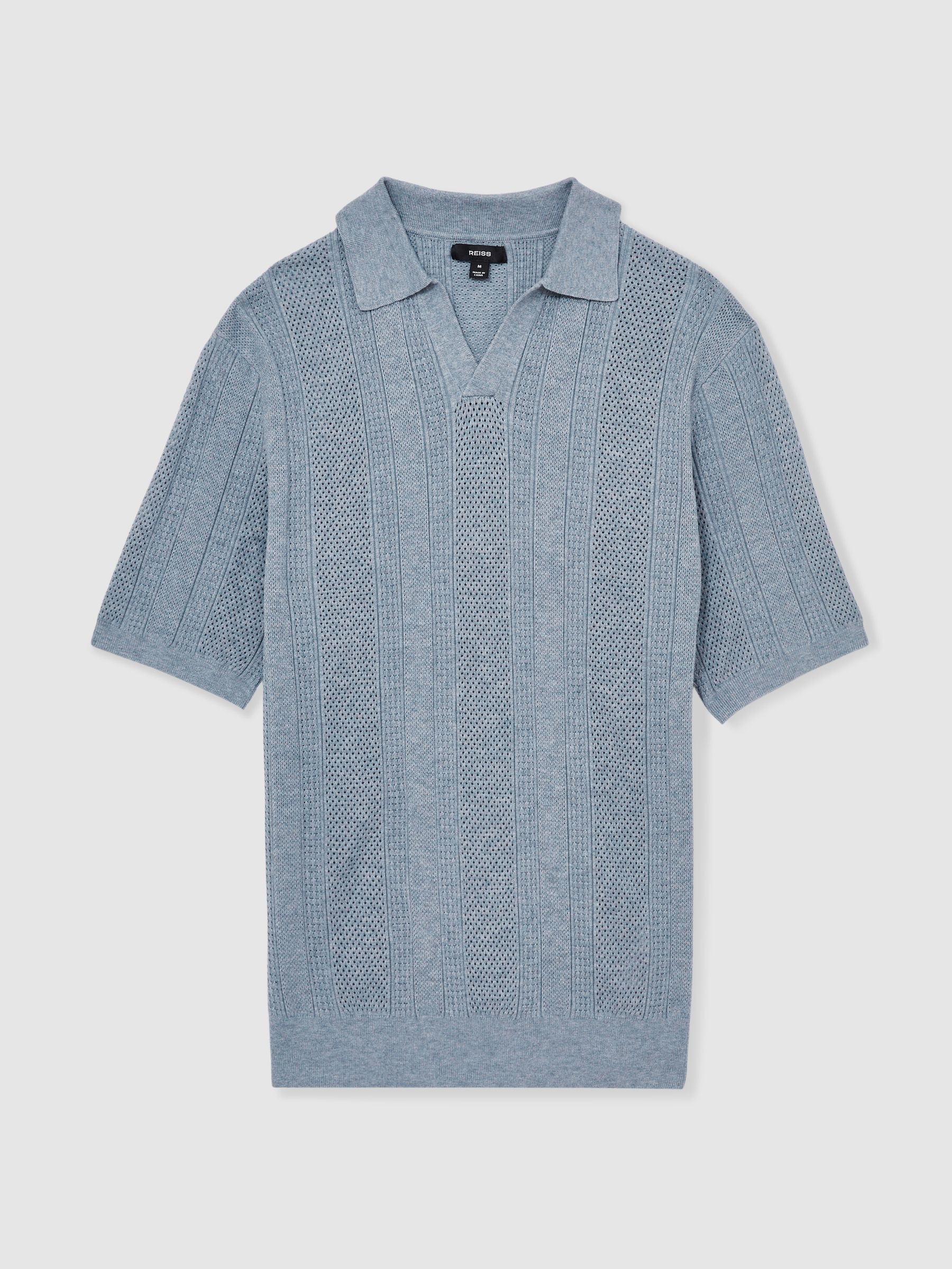 Textured-Stripe Knitted Polo Shirt in Airforce Blue