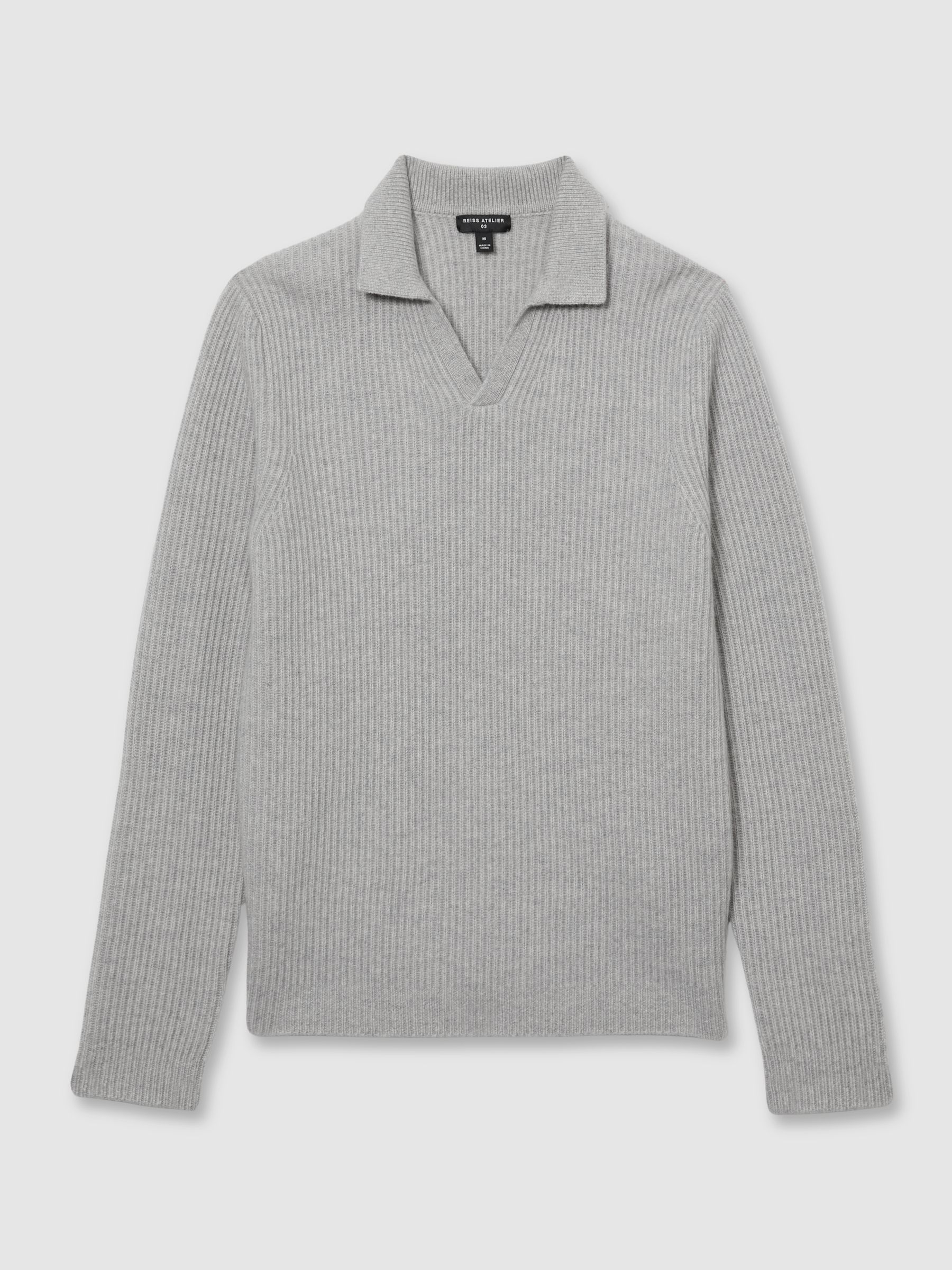 Atelier Ribbed-Cashmere Polo Shirt in Soft Grey Melange