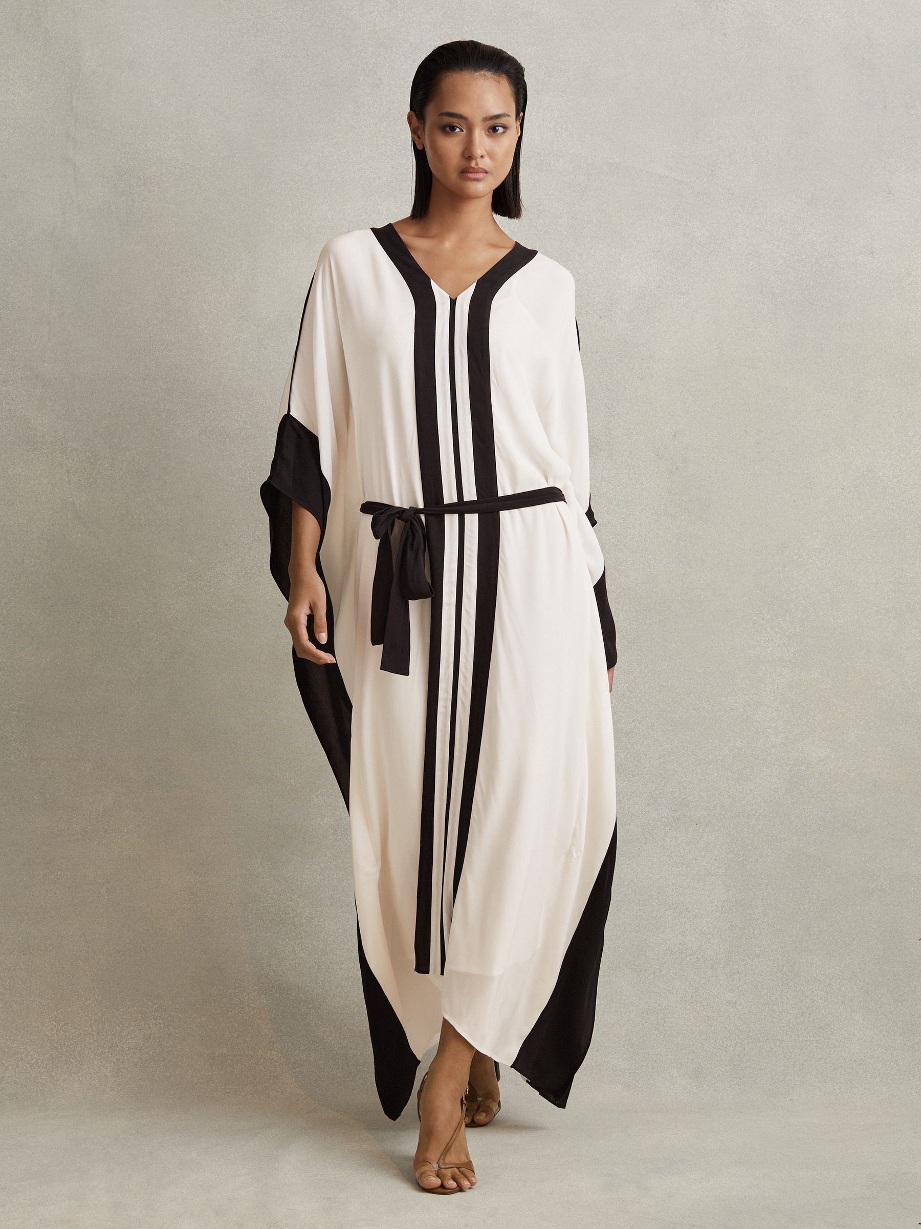 Colourblock Draped Maxi Dress in Cream/Black