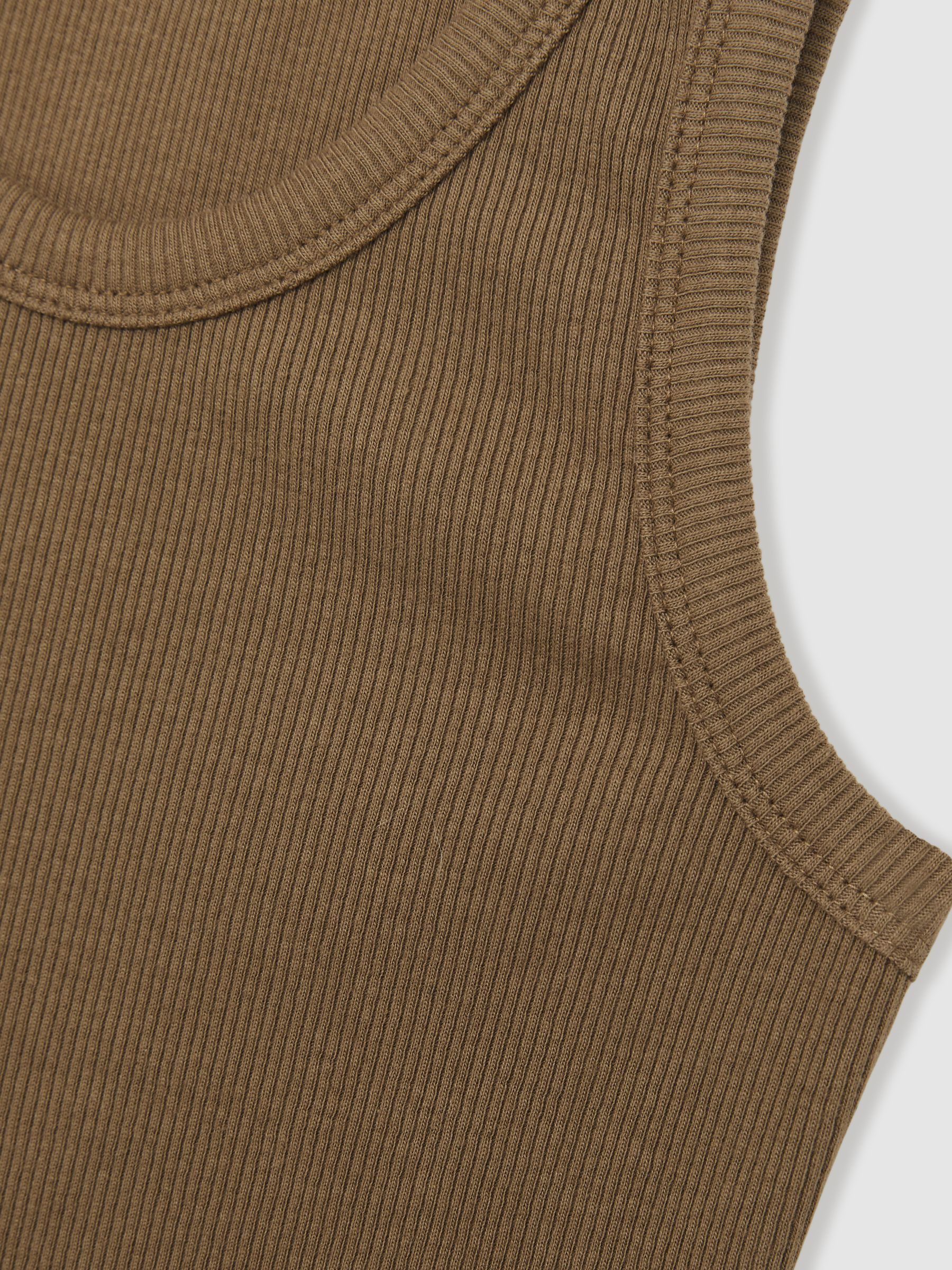 13-14 yrs Cotton Blend Ribbed Vest in Khaki