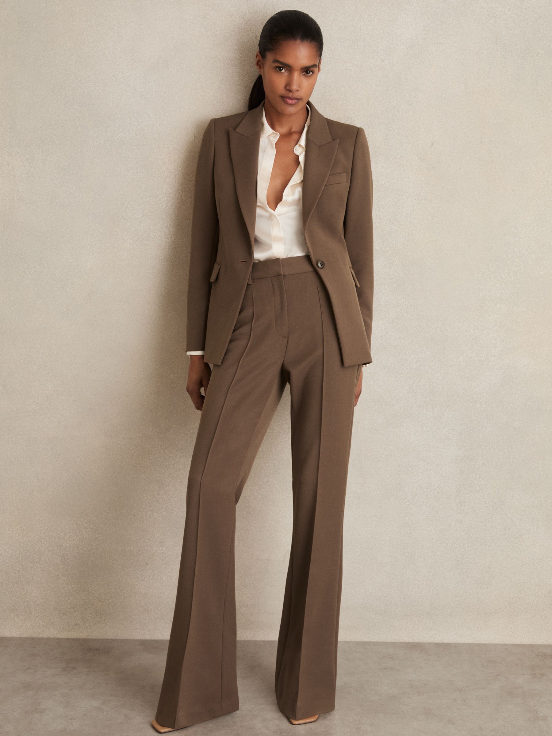 Petite Flared Suit Trousers in Mink Neutral