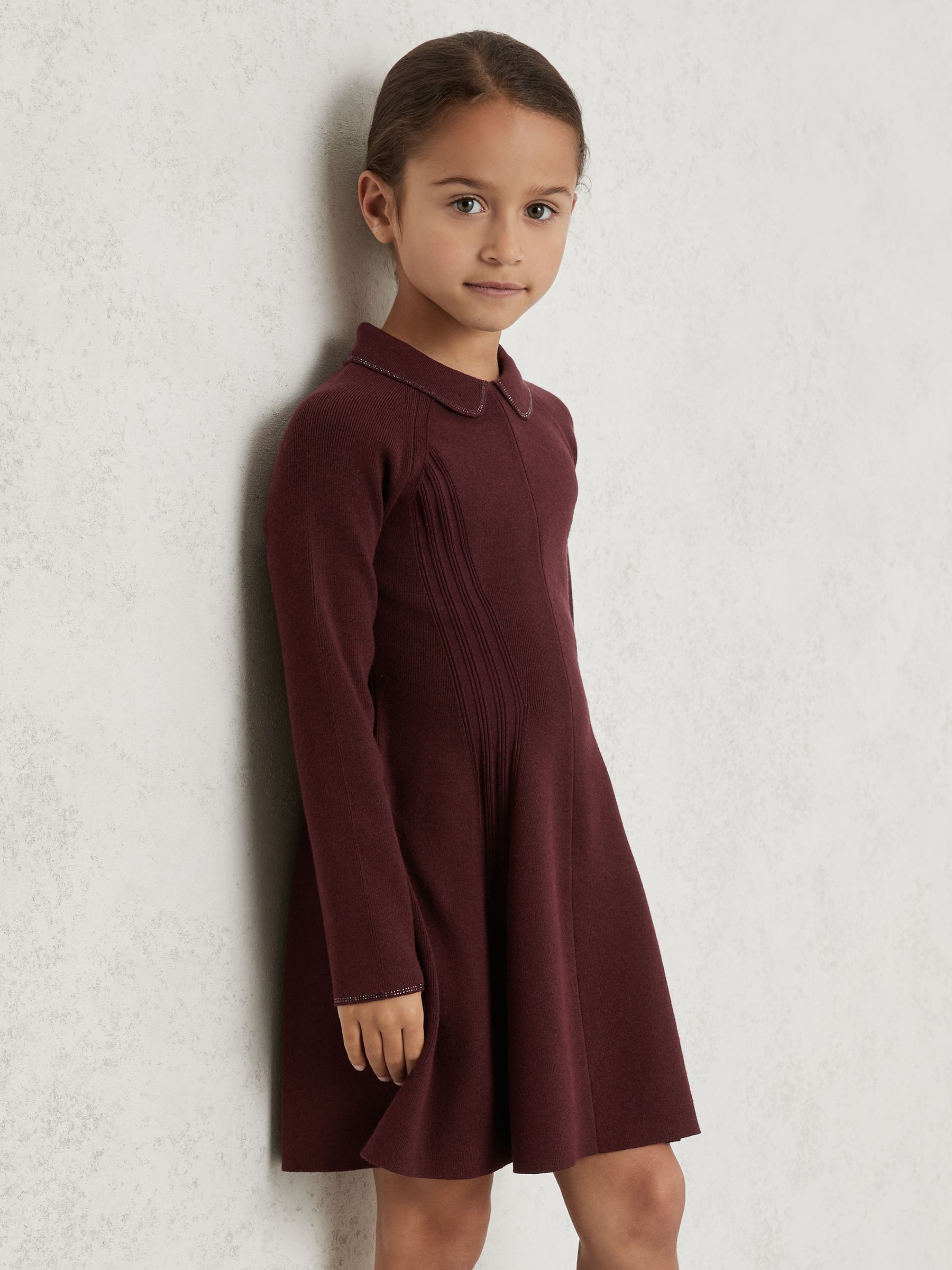 9-13 yrs Embellished Collar Knitted Dress in Berry