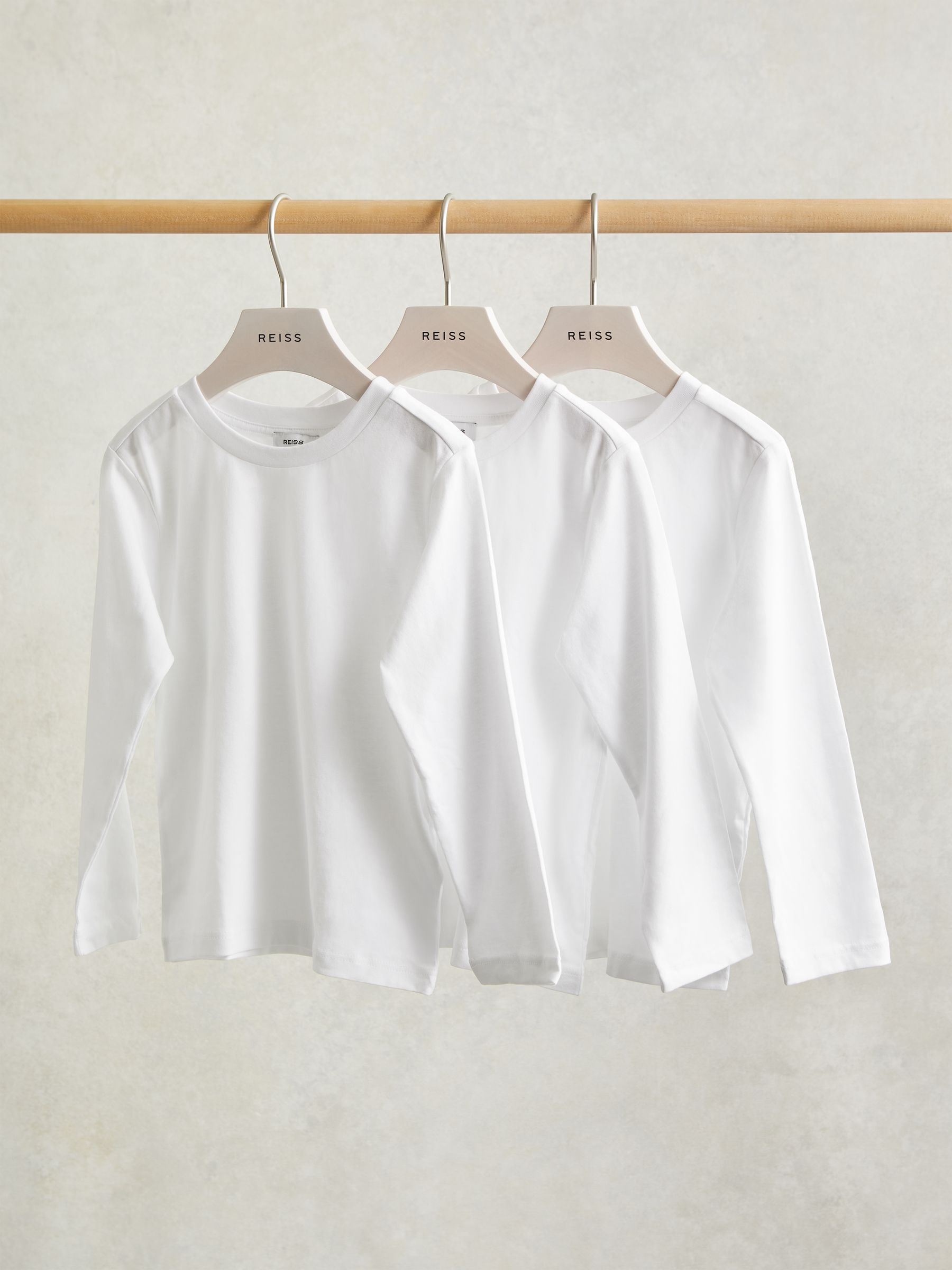3-9 yrs Cotton Jersey Long Sleeve T-Shirts 3 Pack in White