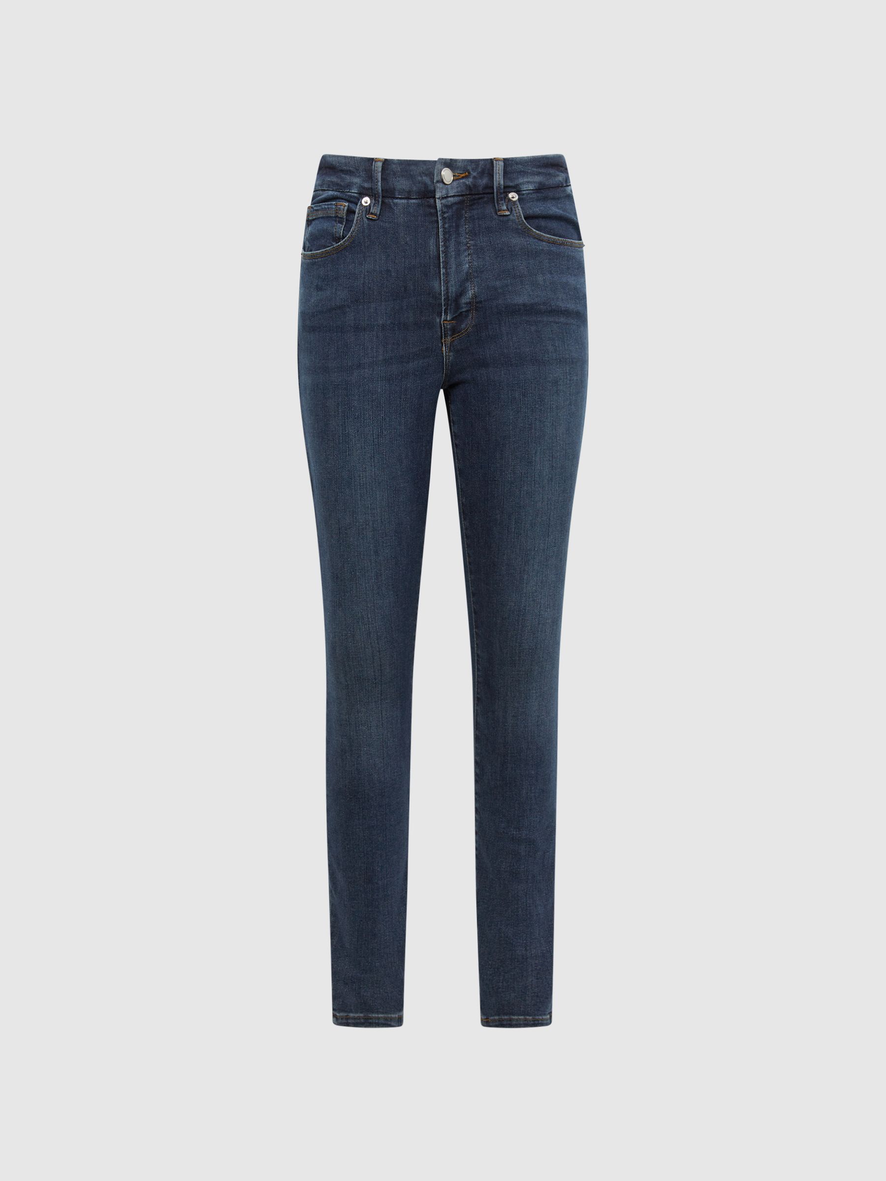 Good American Released Hem Skinny Jeans in Dark Blue