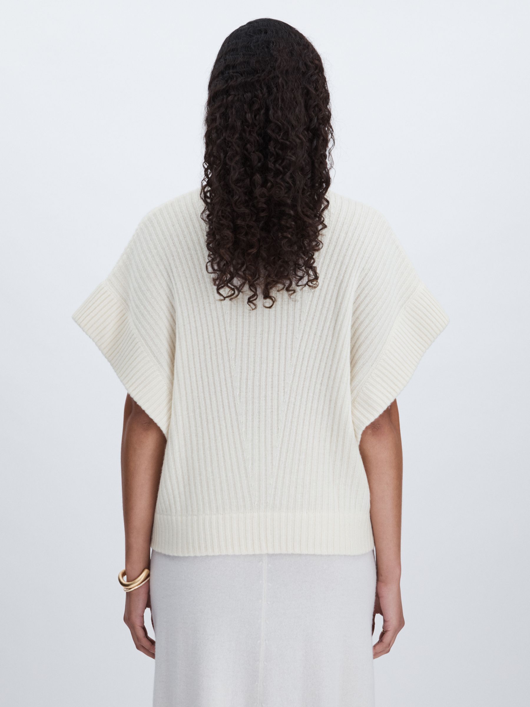 Wool Cashmere Ribbed Top in Cream