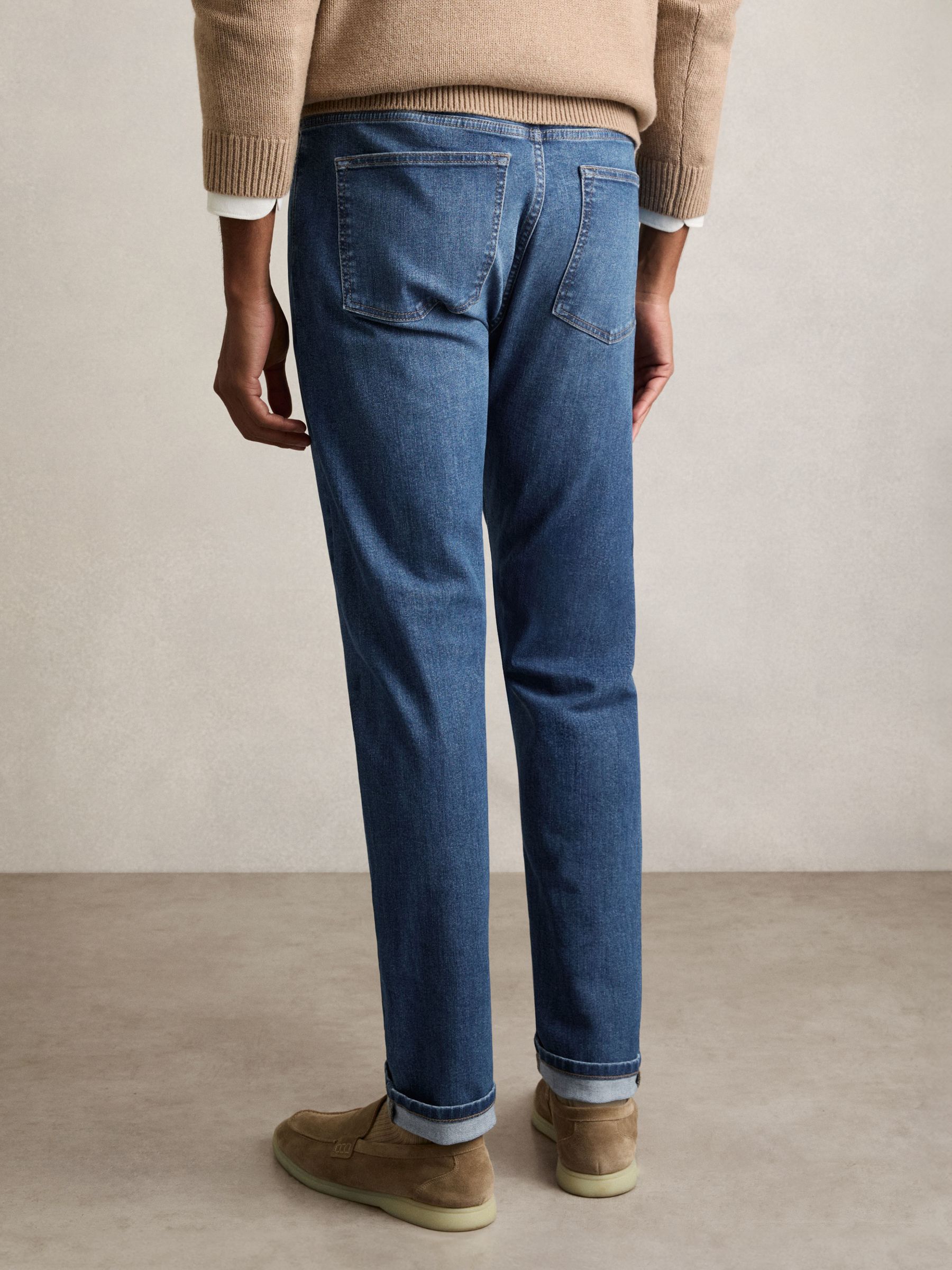 Tapered Slim-Fit Jeans in Mid Blue Wash