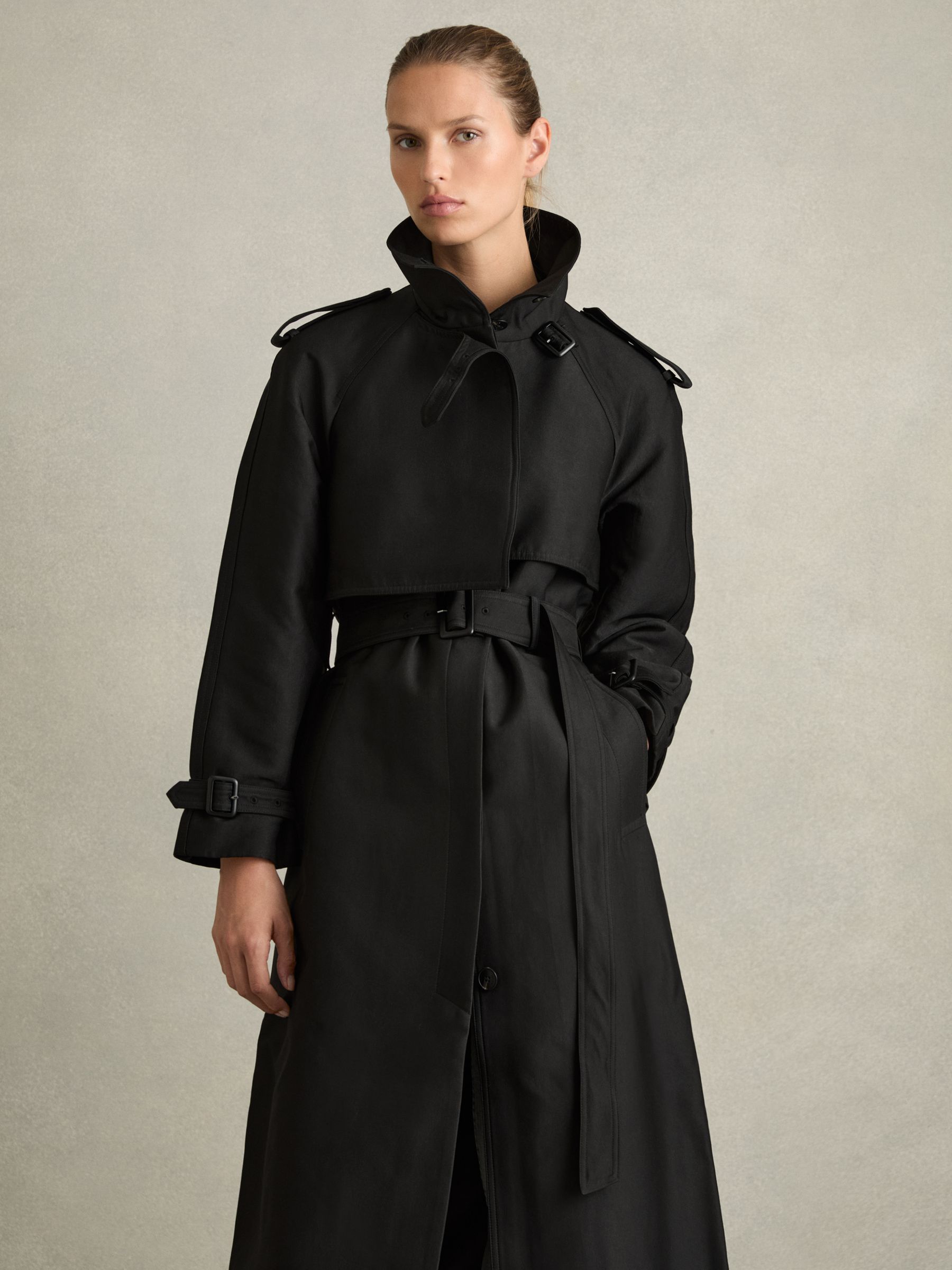 Gabardine Trench Coat with Cotton in Black