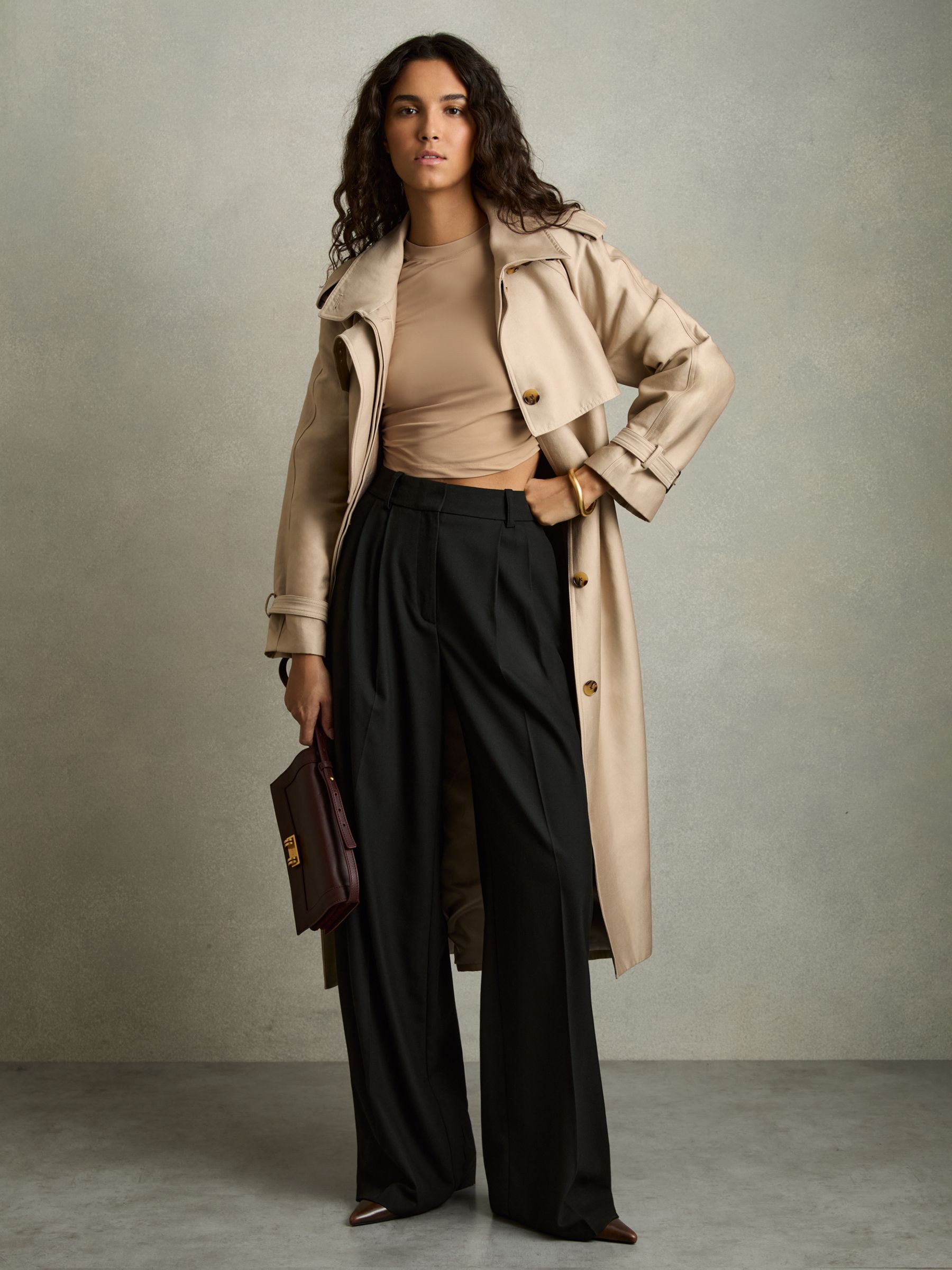 Jersey-Stretch Ruched Cropped Top in Sand