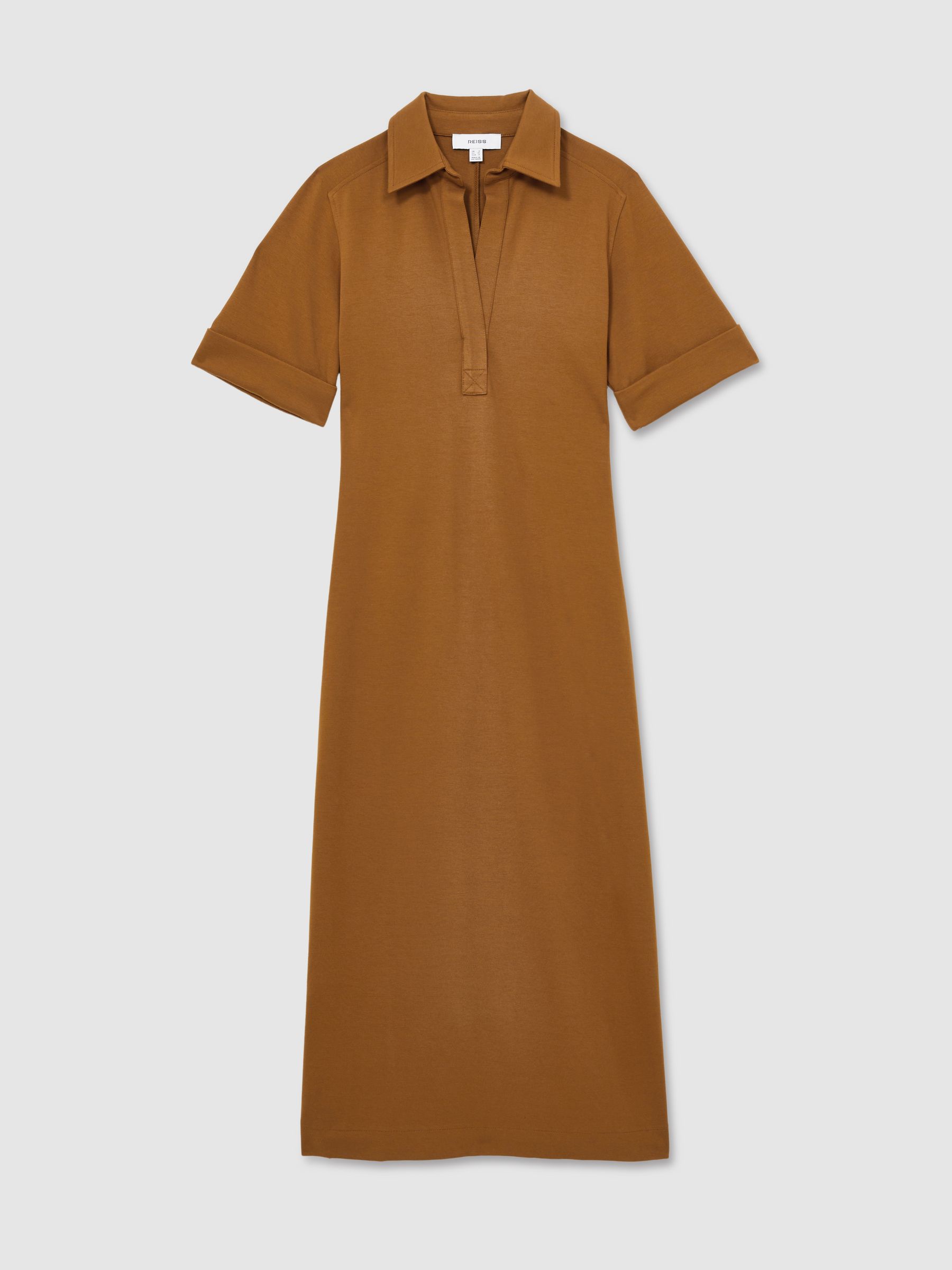 Jersey Open-Collar Bodycon Dress in Mustard