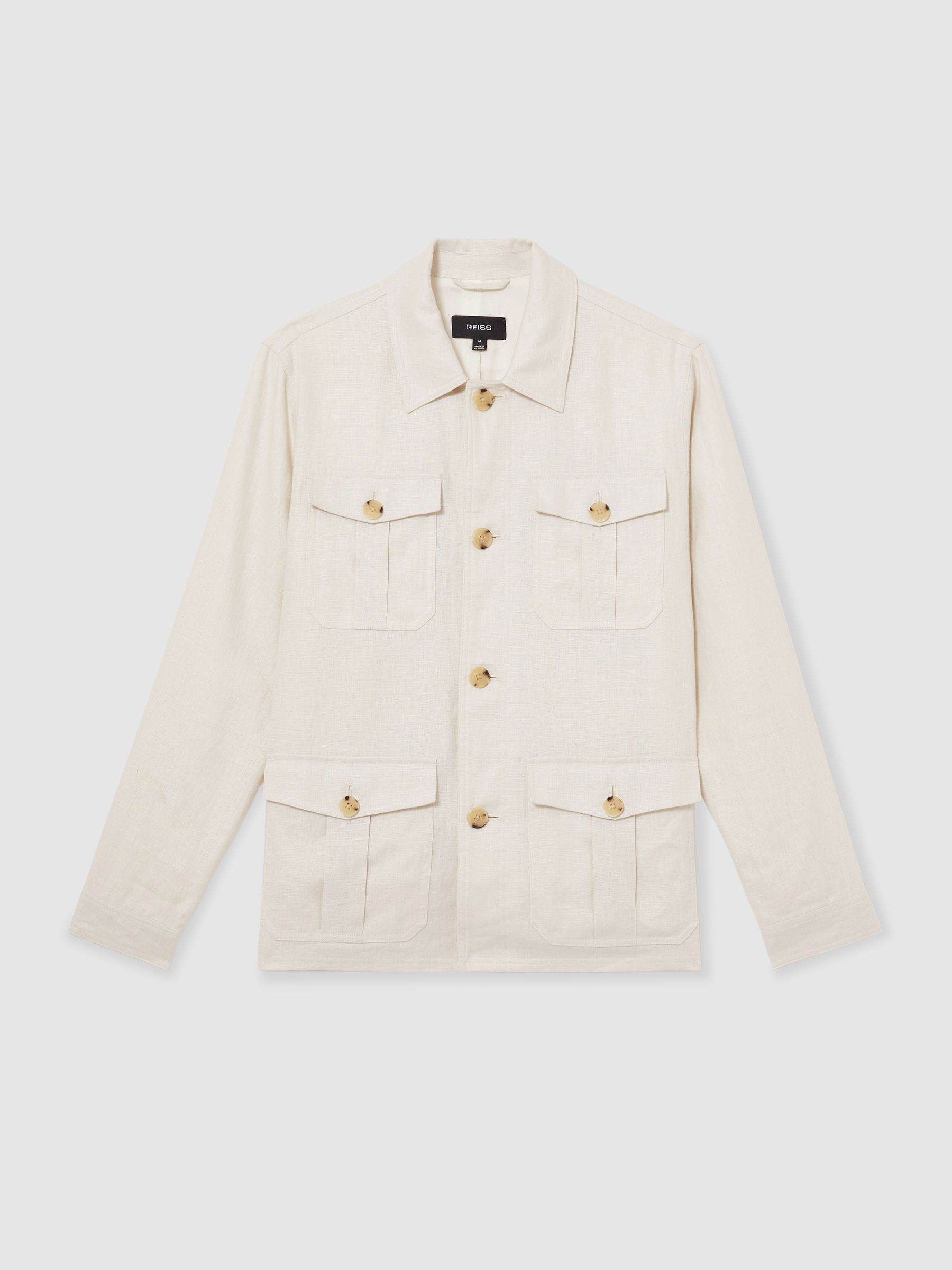 Linen Four-Pocket Safari Jacket in Off White
