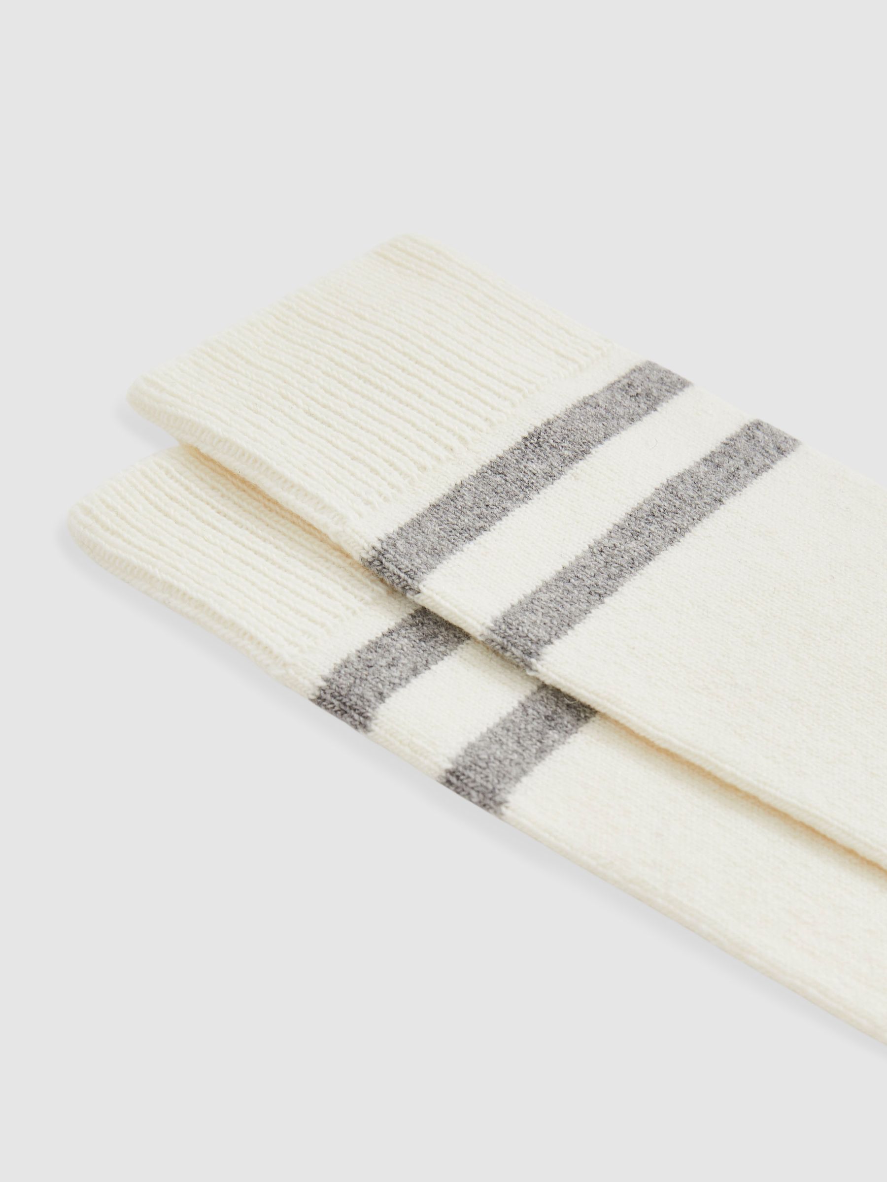 Striped Socks With Wool And Cashmere in Ecru/Soft Grey