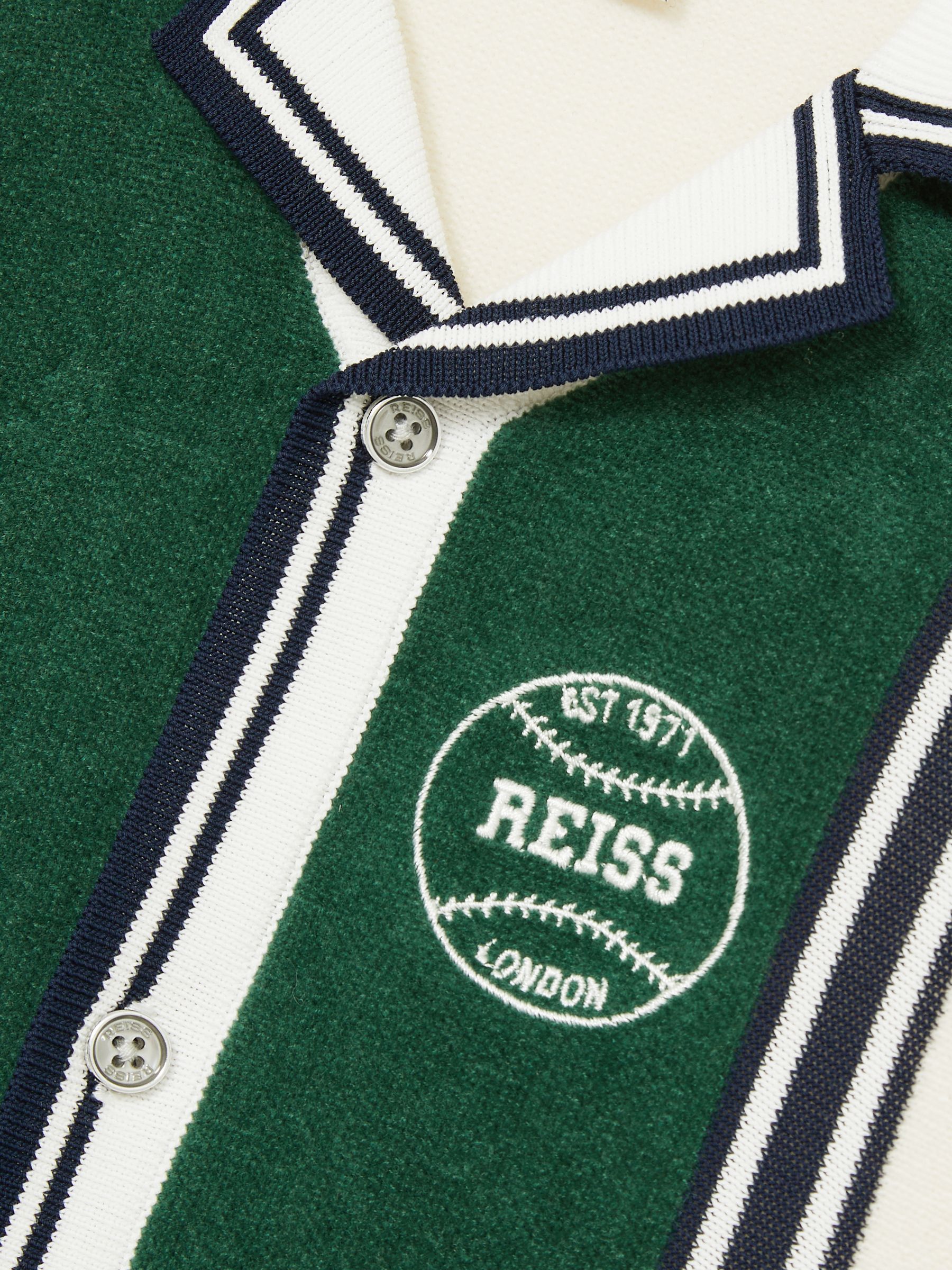 13-14 yrs Cotton Colour-Block Varsity Shirt in Green/Off White