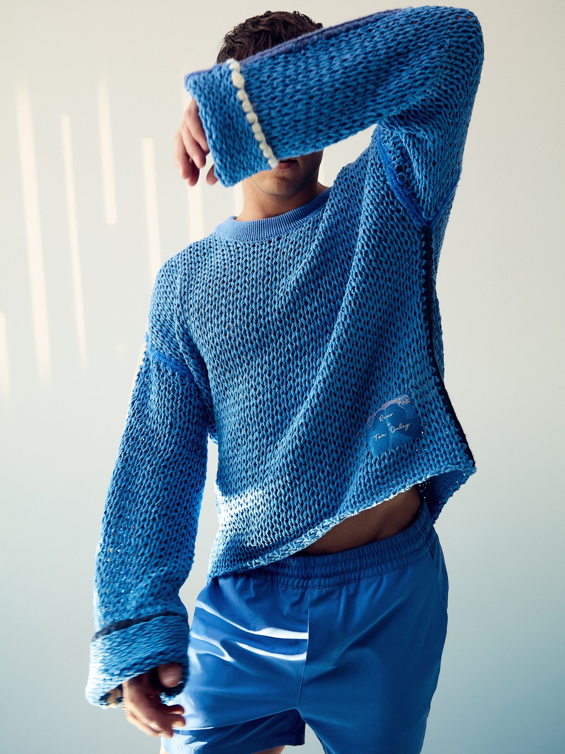 Reiss | Tom Daley Chunky Knit Jumper in Soft Blue