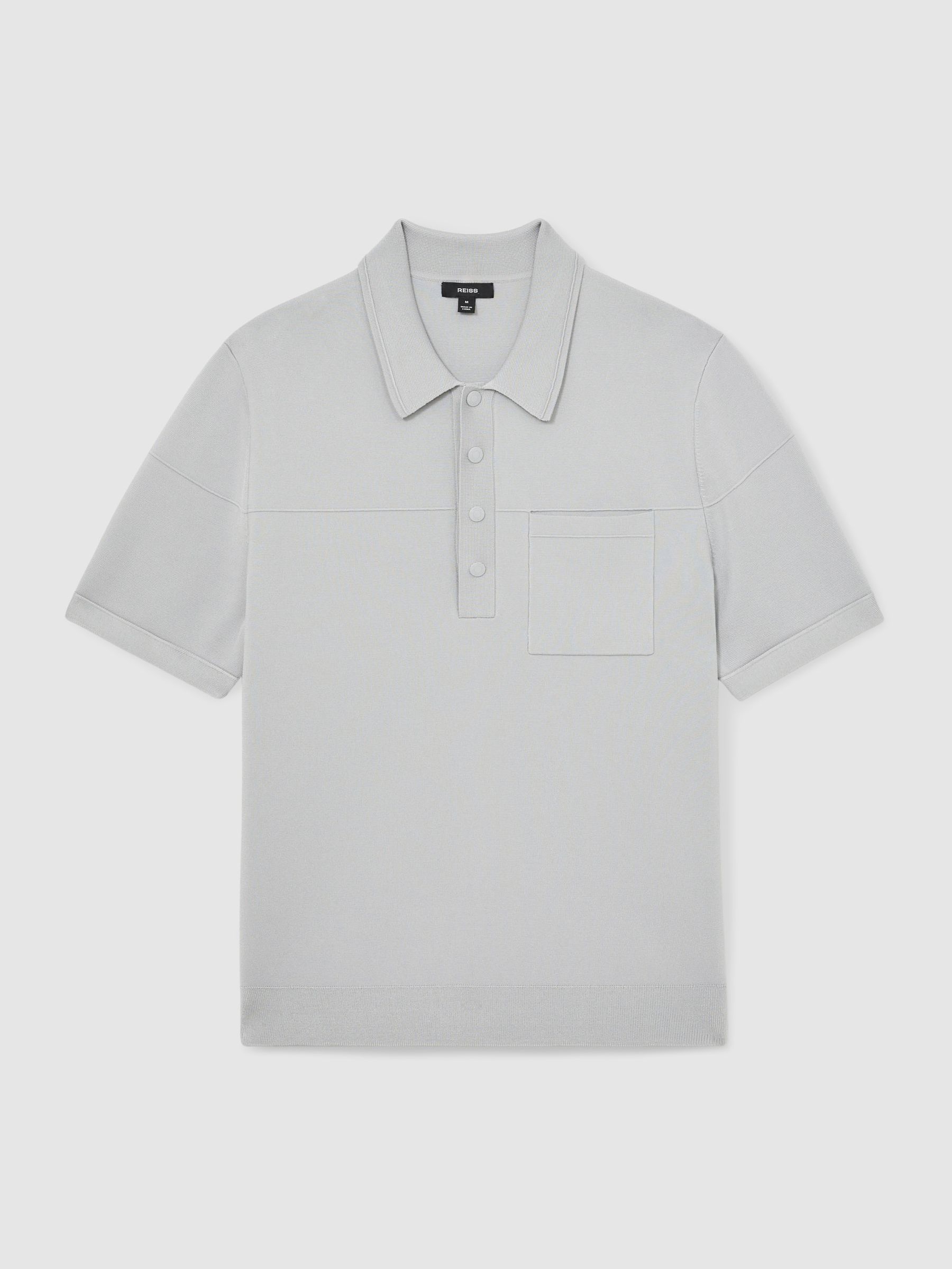 Press-Stud Seam-Detail Polo Shirt in Ice Grey
