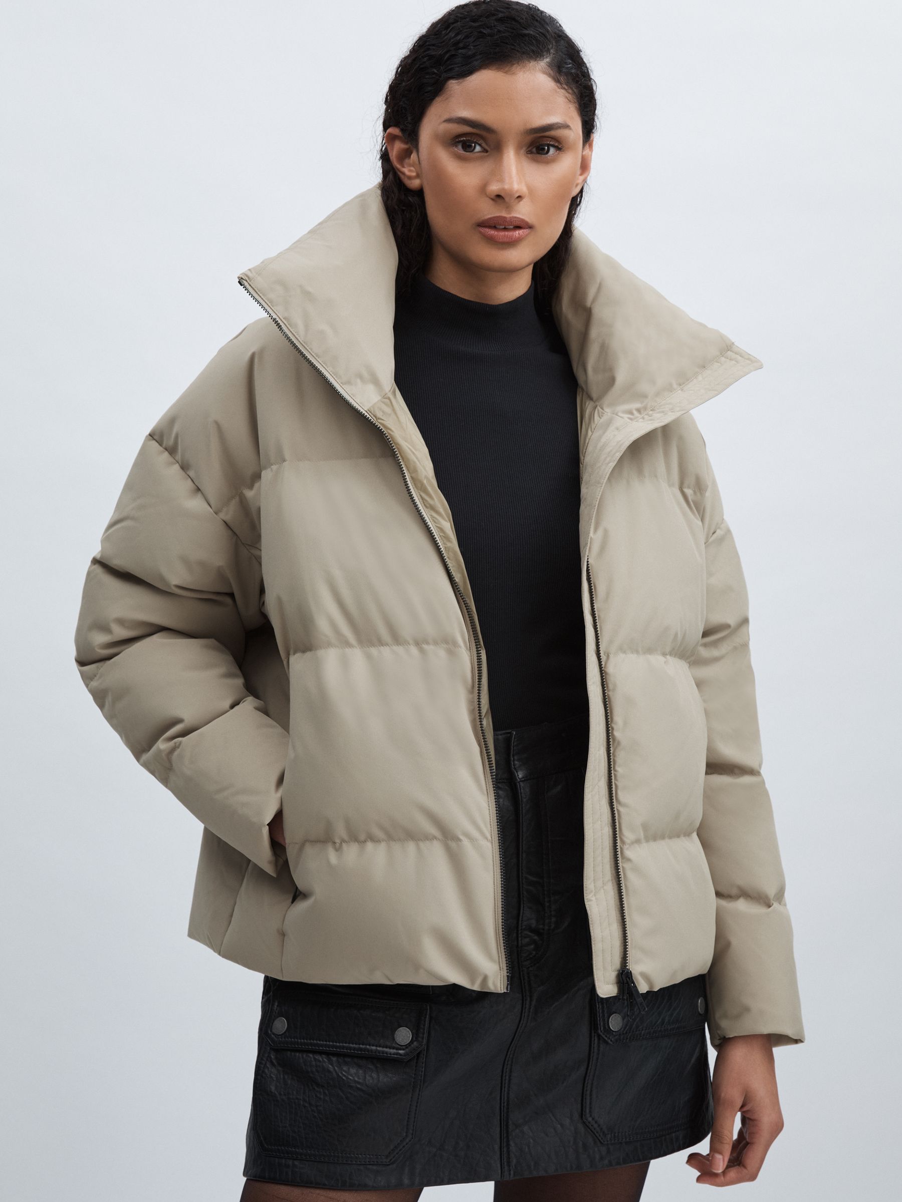 Scandinavian Edition Short Puffer Jacket in Khaki Sand