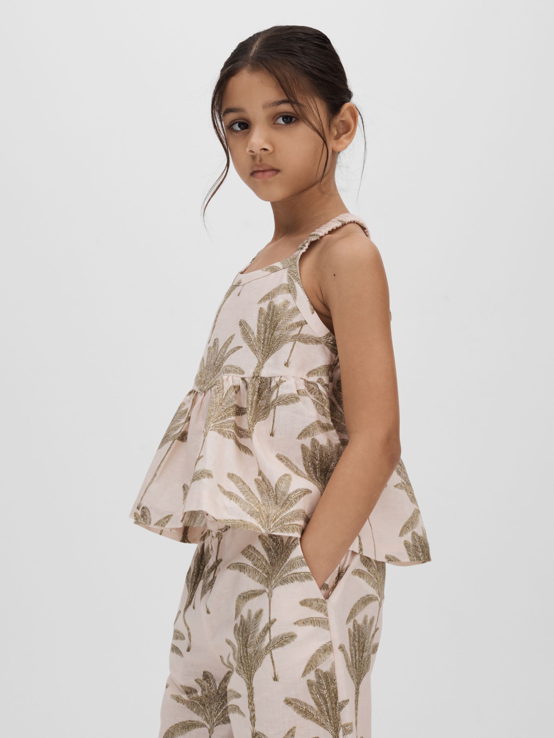 9-13 yrs Linen-Cotton Peplum Top in Neutral