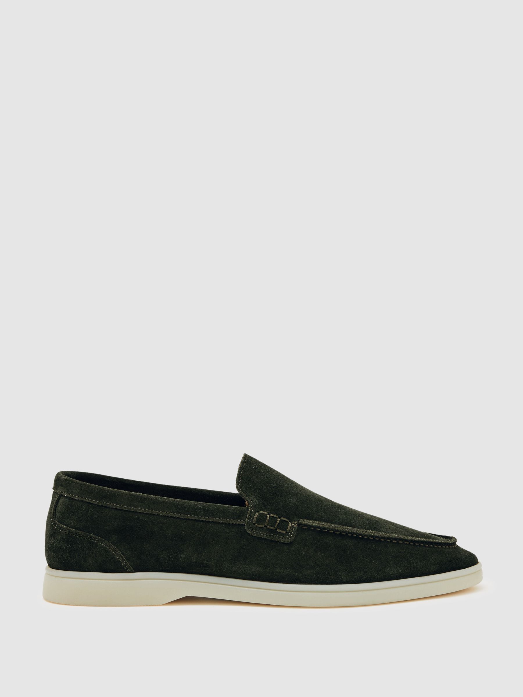 Suede Slip-On Loafers in Forest Green