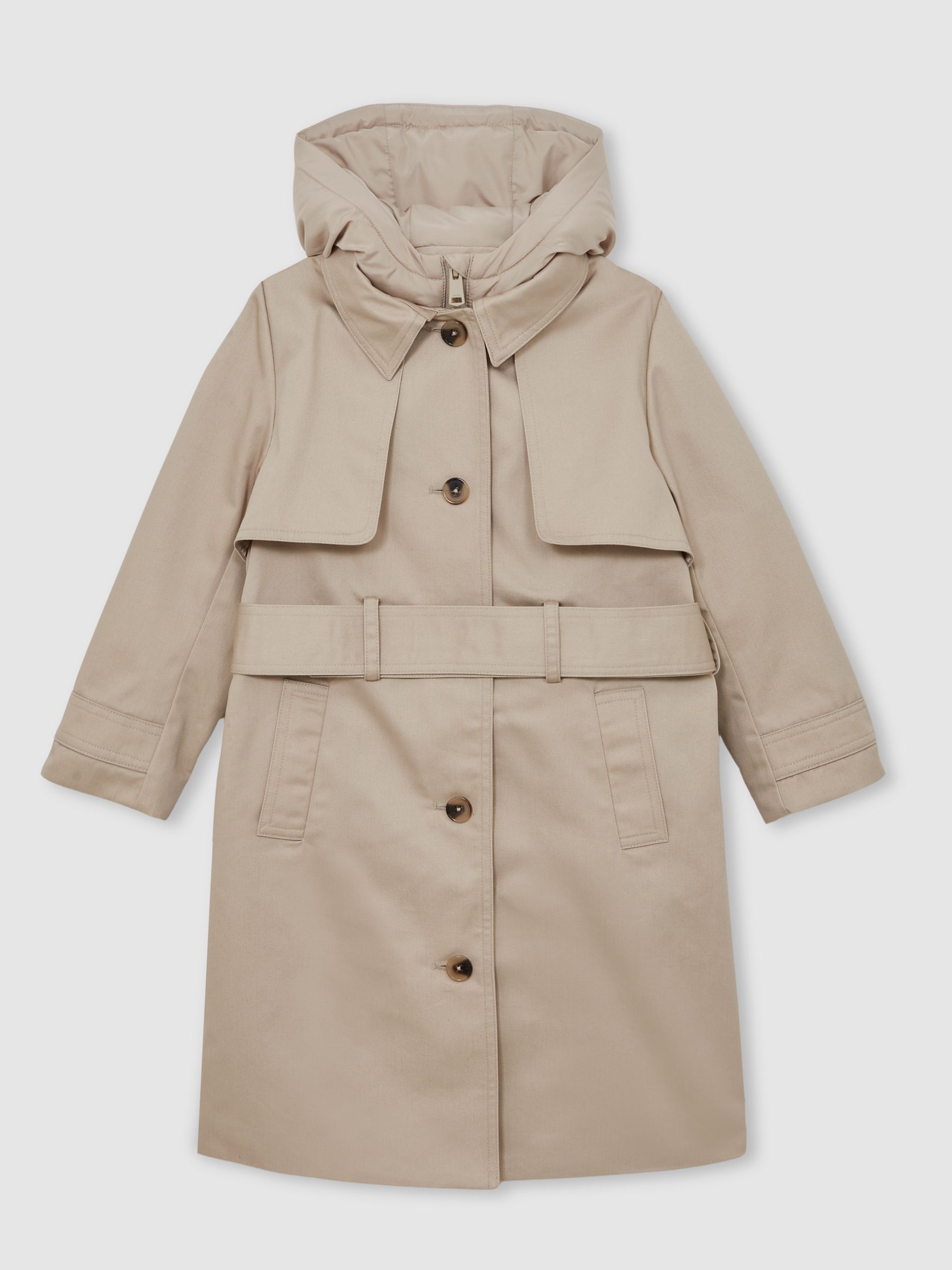 3-9 yrs Removable-Hood Trench Coat in Stone