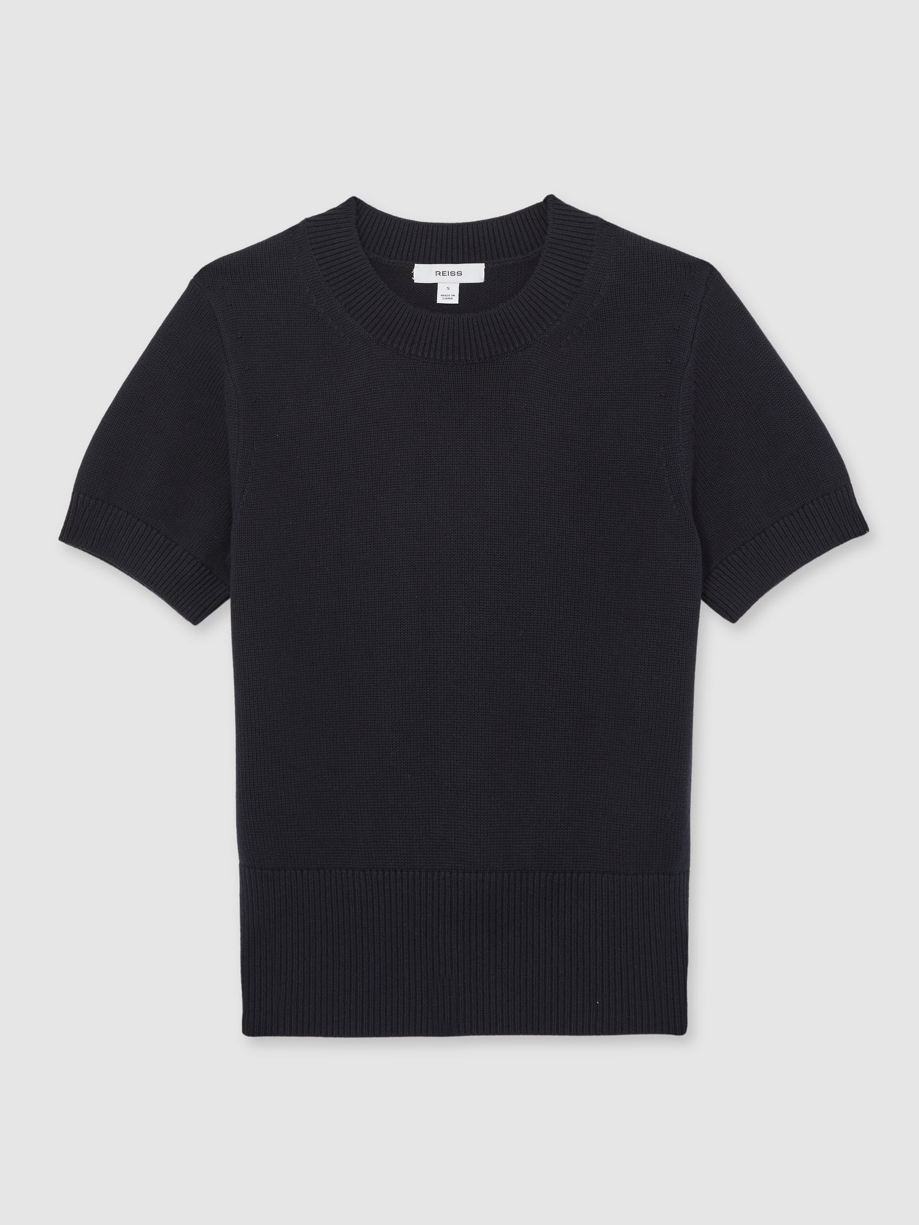 Cotton And Wool Crew-Neck Top in Navy