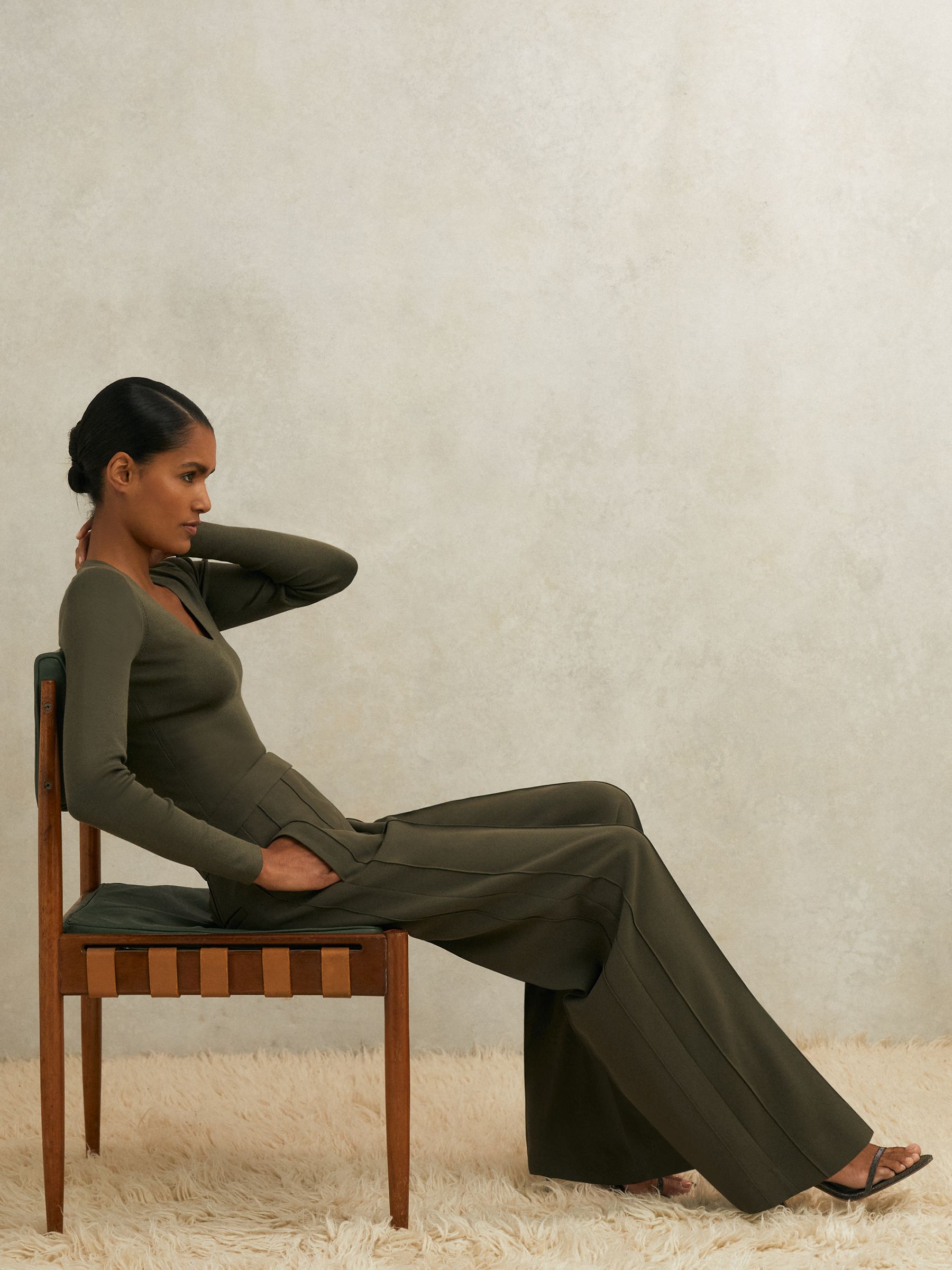 Atelier Crepe Wide-Leg Trousers in Khaki