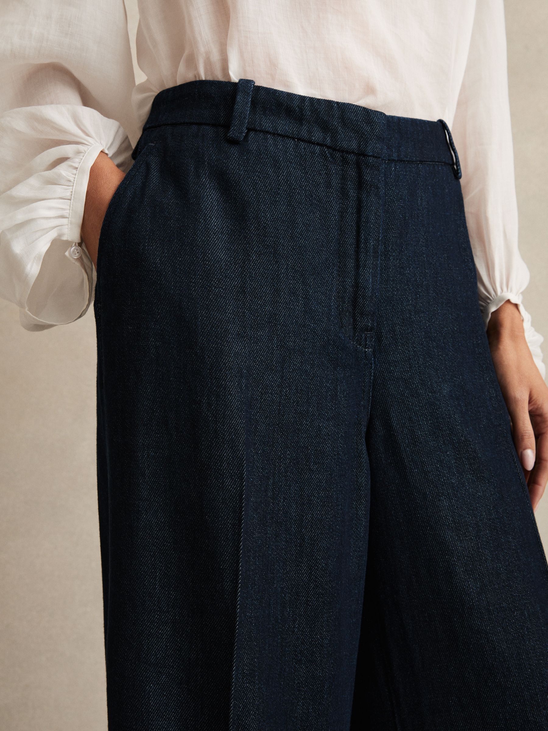 Petite Denim-Look Wide-Leg Trousers in Dark Blue