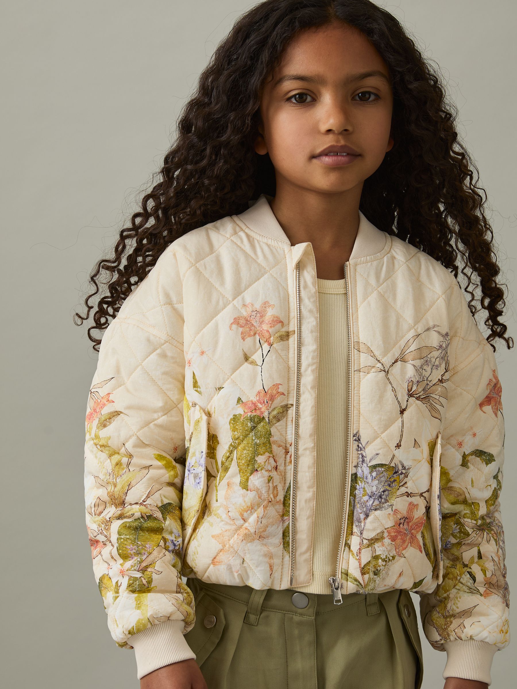 9-13 yrs Quilted Printed Bomber Jacket in Pink Print