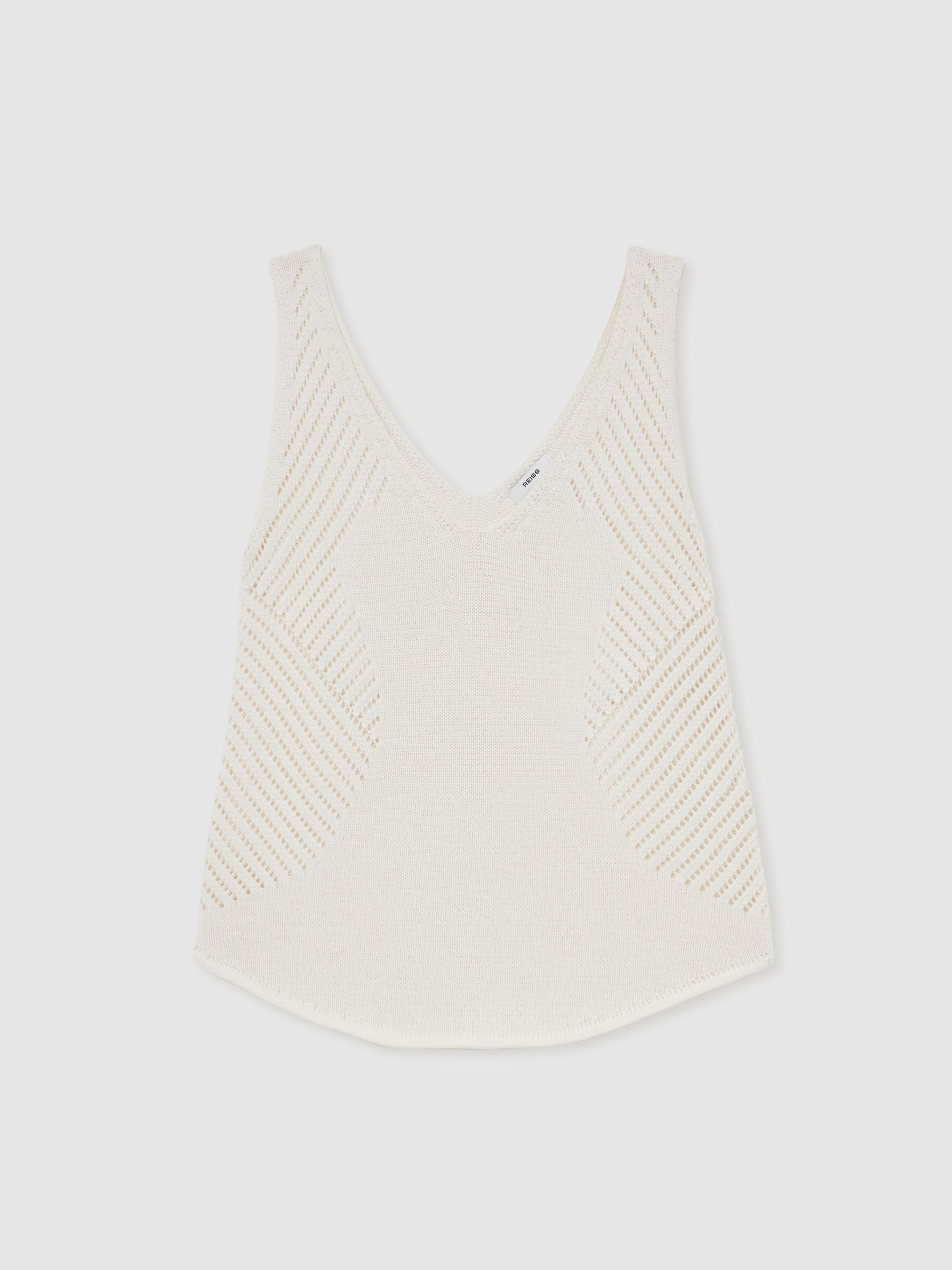 Cotton Blend Open Knit Vest in Ivory Cream