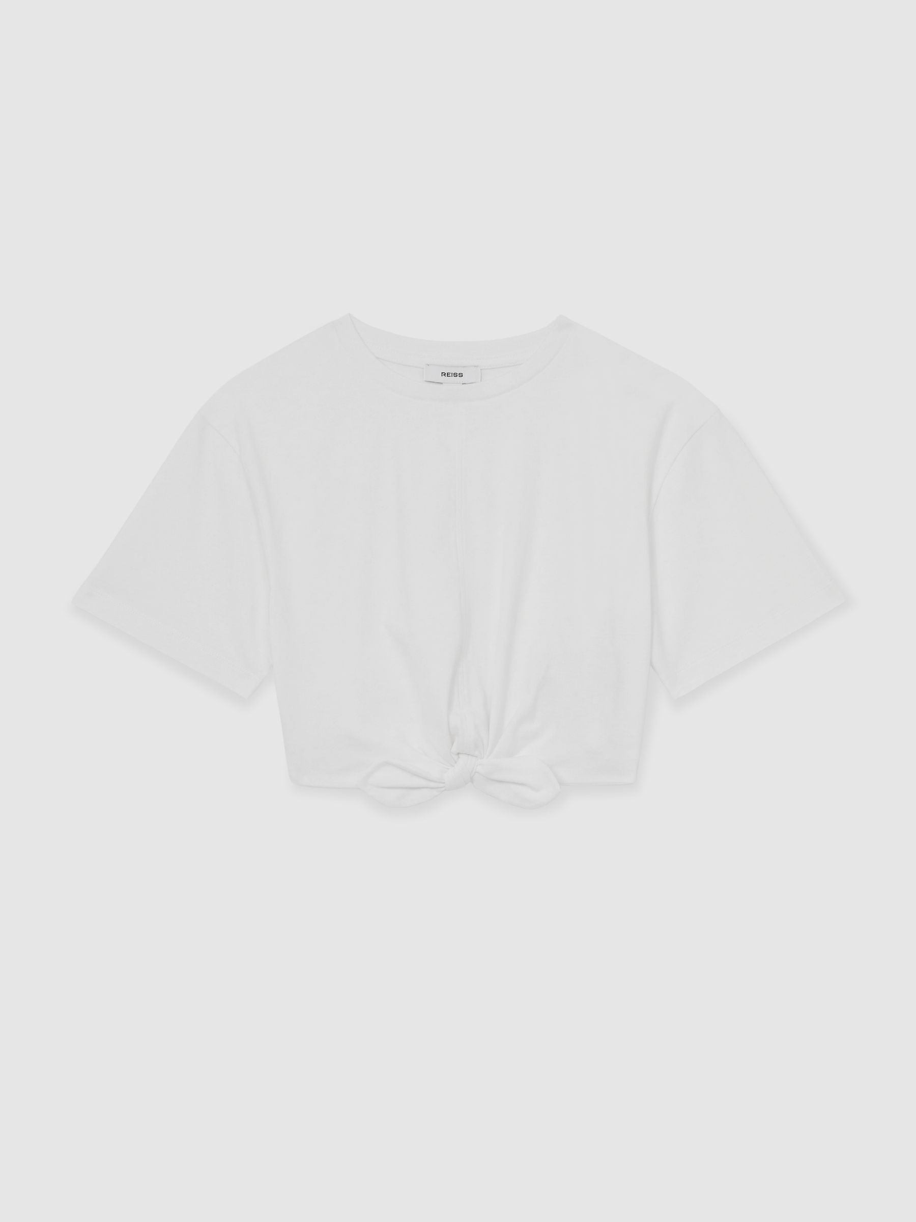 4-9 yrs Cotton Tie-Front Cropped T-Shirt in Ivory