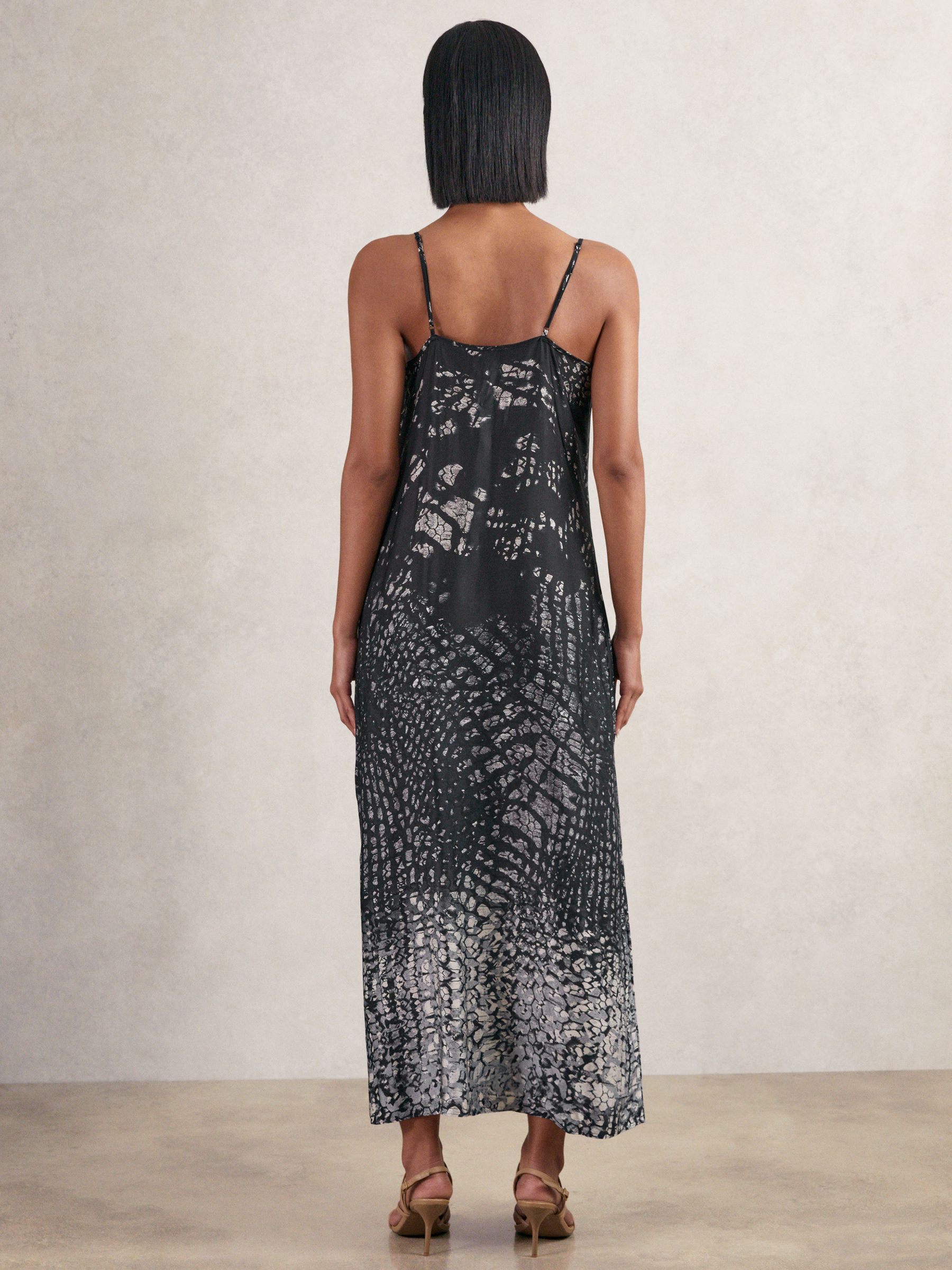 Printed Maxi Slip Dress in Navy